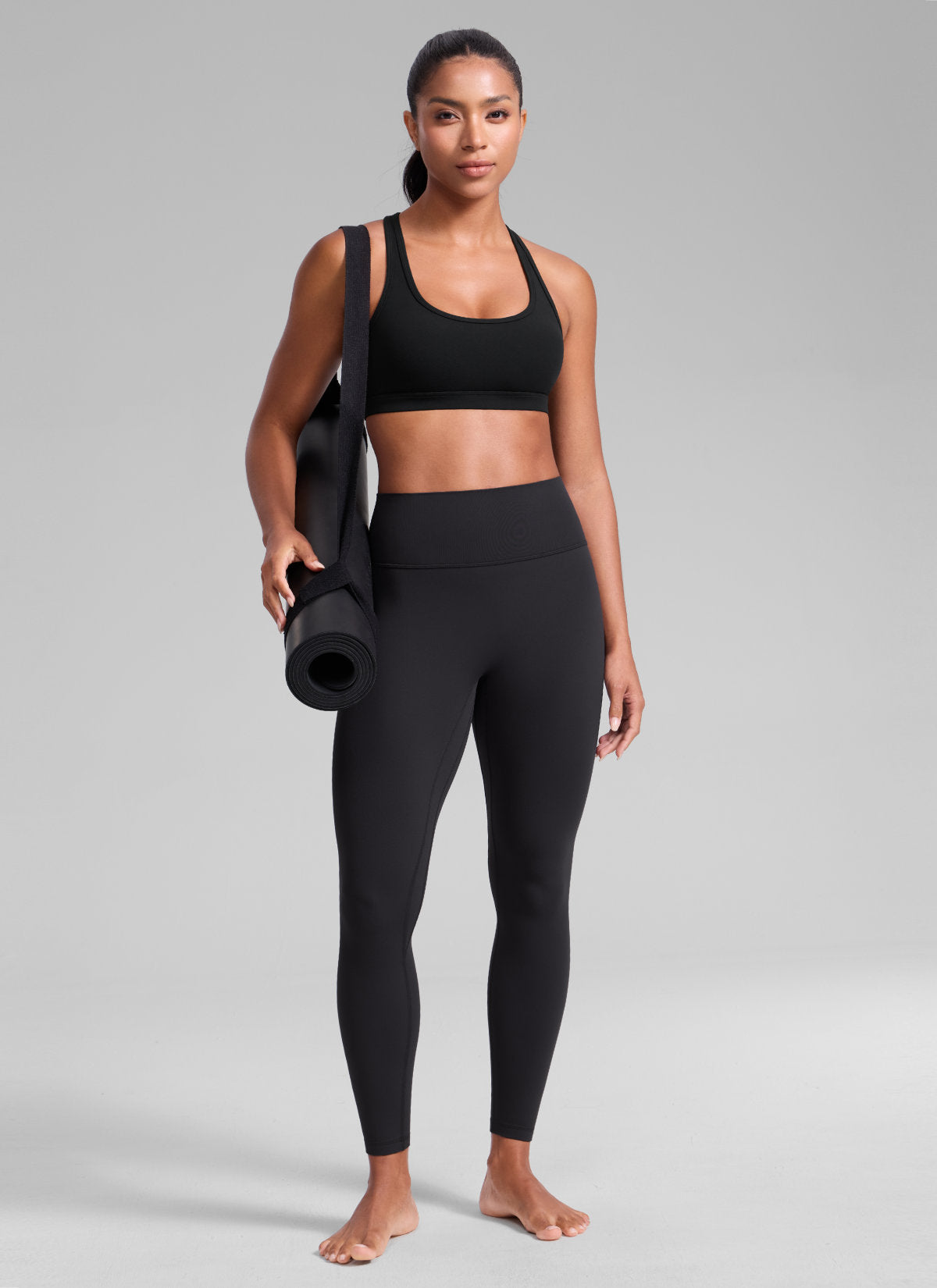 CRZ YOGA Damen Butterlift Racerback U-Ausschnitt Sports BHs Schwarz