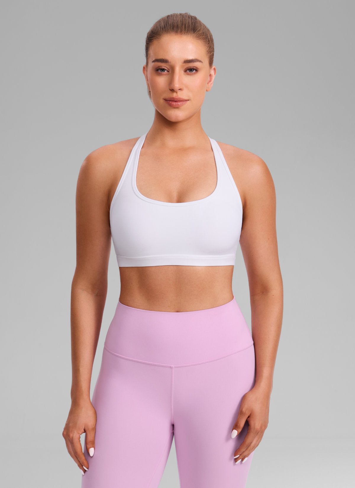 CRZ YOGA Damen Butterlift Racerback U-Ausschnitt Sports BHs Weiss