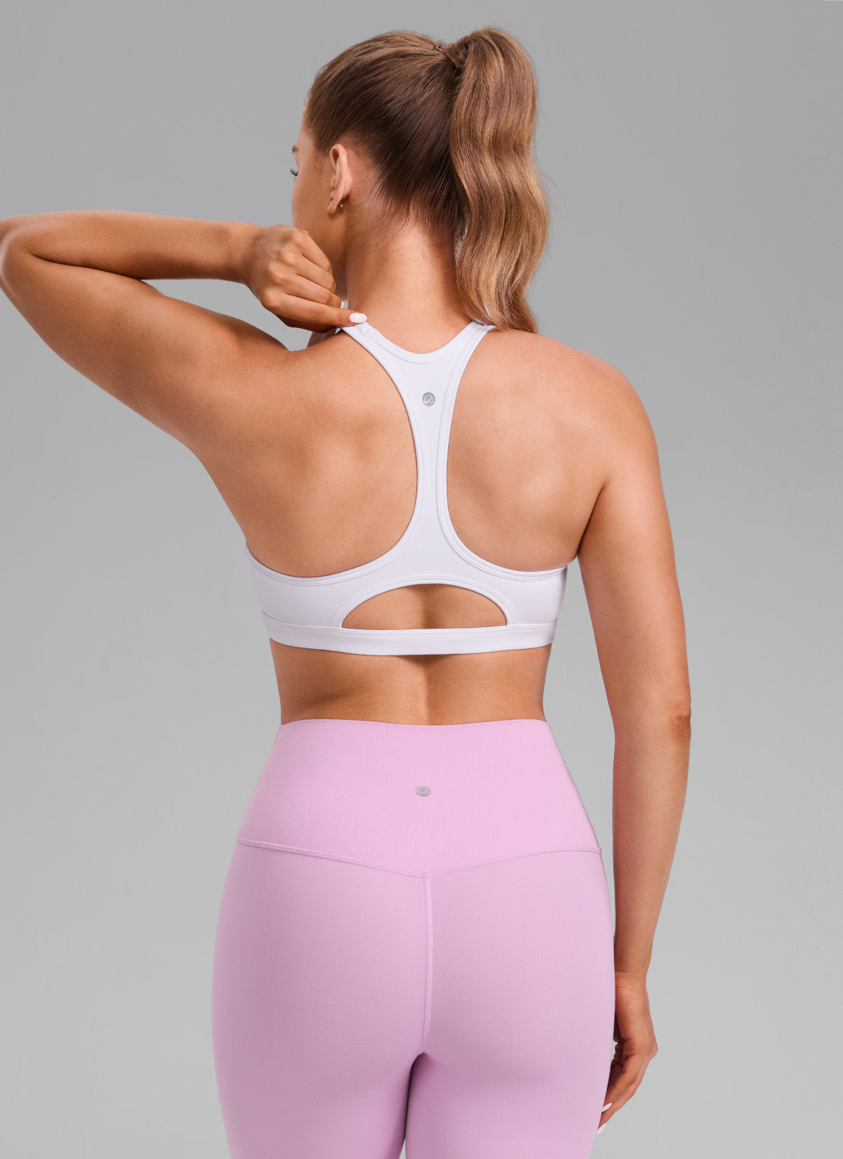 CRZ YOGA Damen Butterlift Racerback U-Ausschnitt Sports BHs Weiss