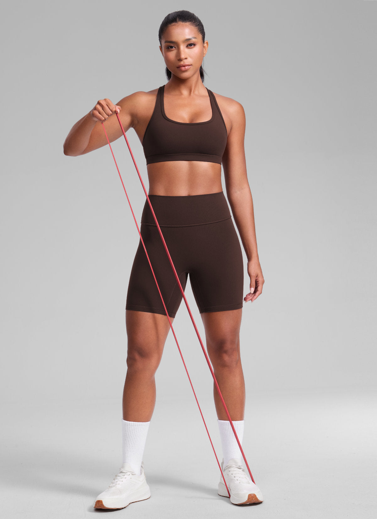 CRZ YOGA Damen Butterlift Racerback U-Ausschnitt Sports BHs Heißes Fudge-Brown