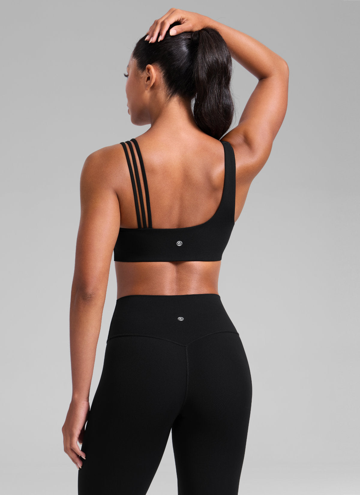 CRZ YOGA Damen Butterlift Sport-BH mit Asymmetrischen Trägern Schwarz