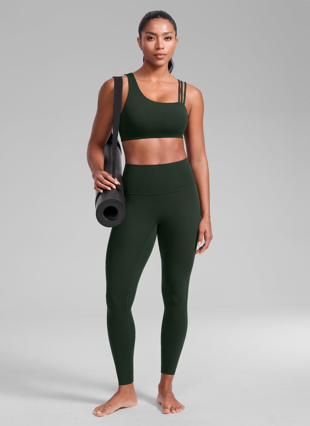 CRZ YOGA Damen Butterlift Sport-BH mit Asymmetrischen Trägern Legende Grün