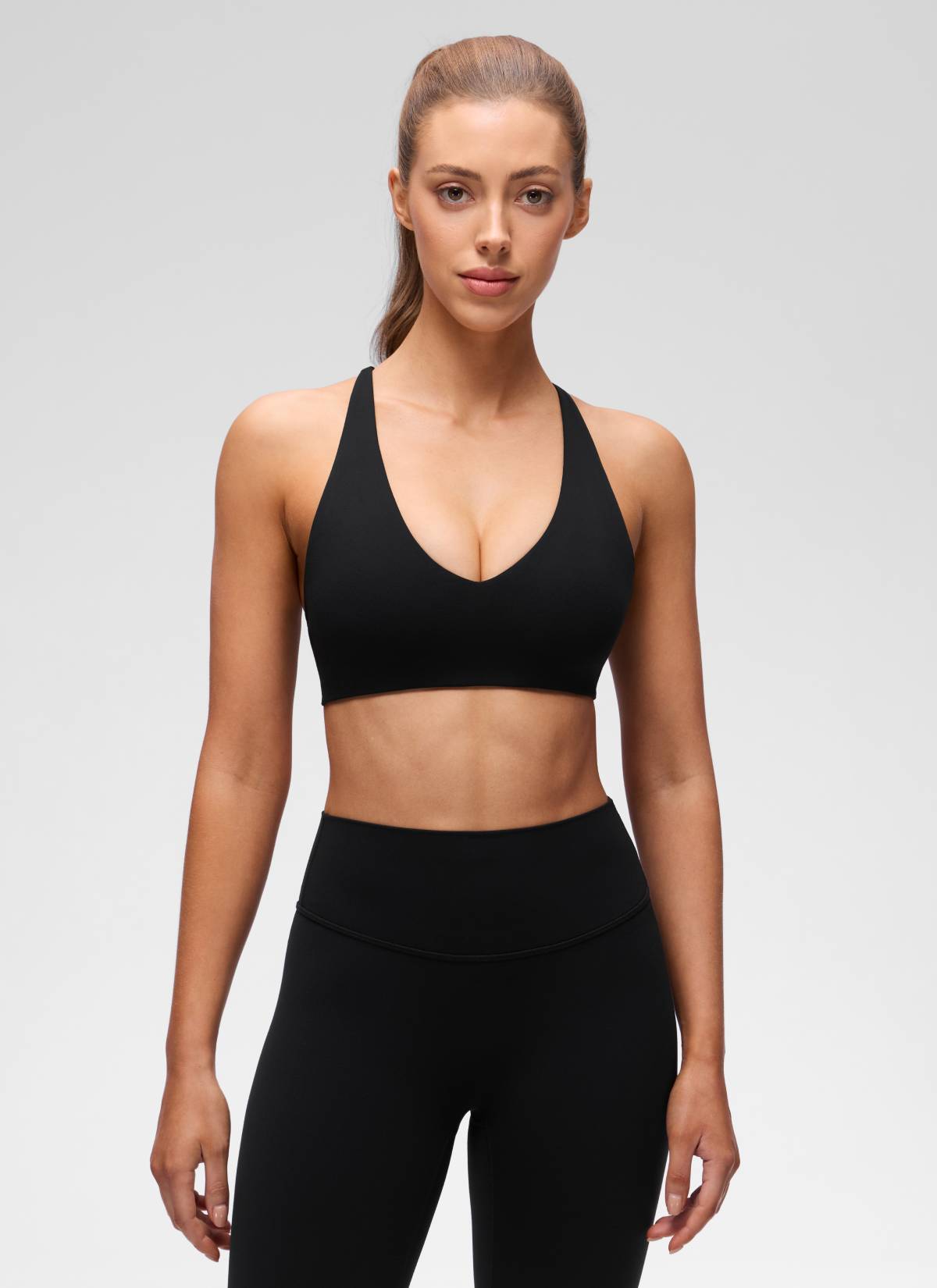 CRZ YOGA Damen Butterluxe Verdrehter Rücken V-Ausschnitt Sport BH Schwarz
