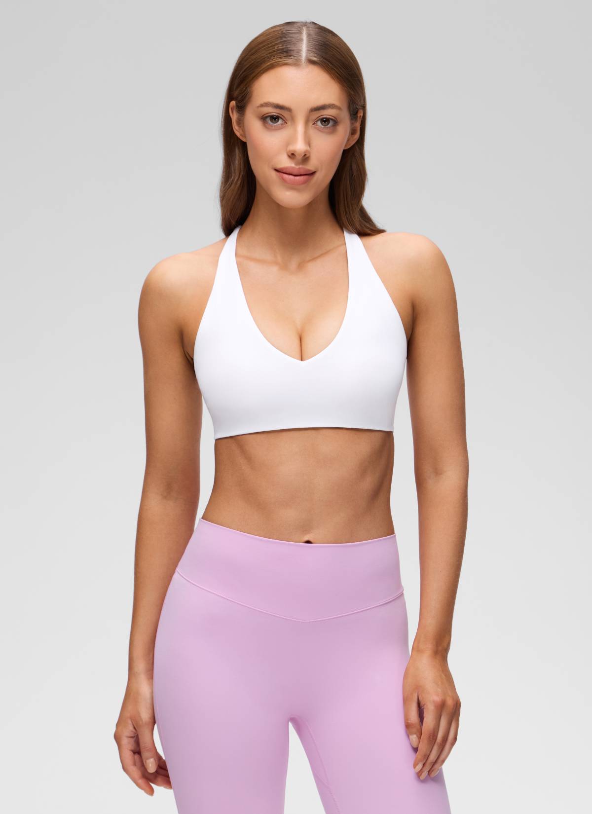 CRZ YOGA Damen Butterluxe Verdrehter Rücken V-Ausschnitt Sport BH Weiss
