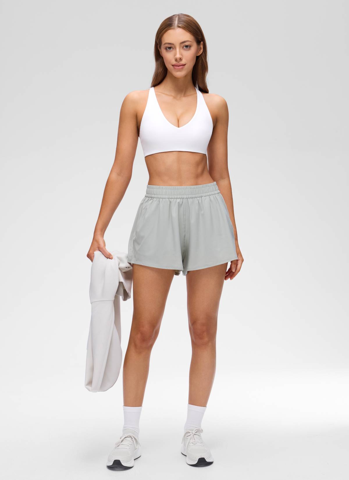 CRZ YOGA Damen Butterluxe Verdrehter Rücken V-Ausschnitt Sport BH Weiss