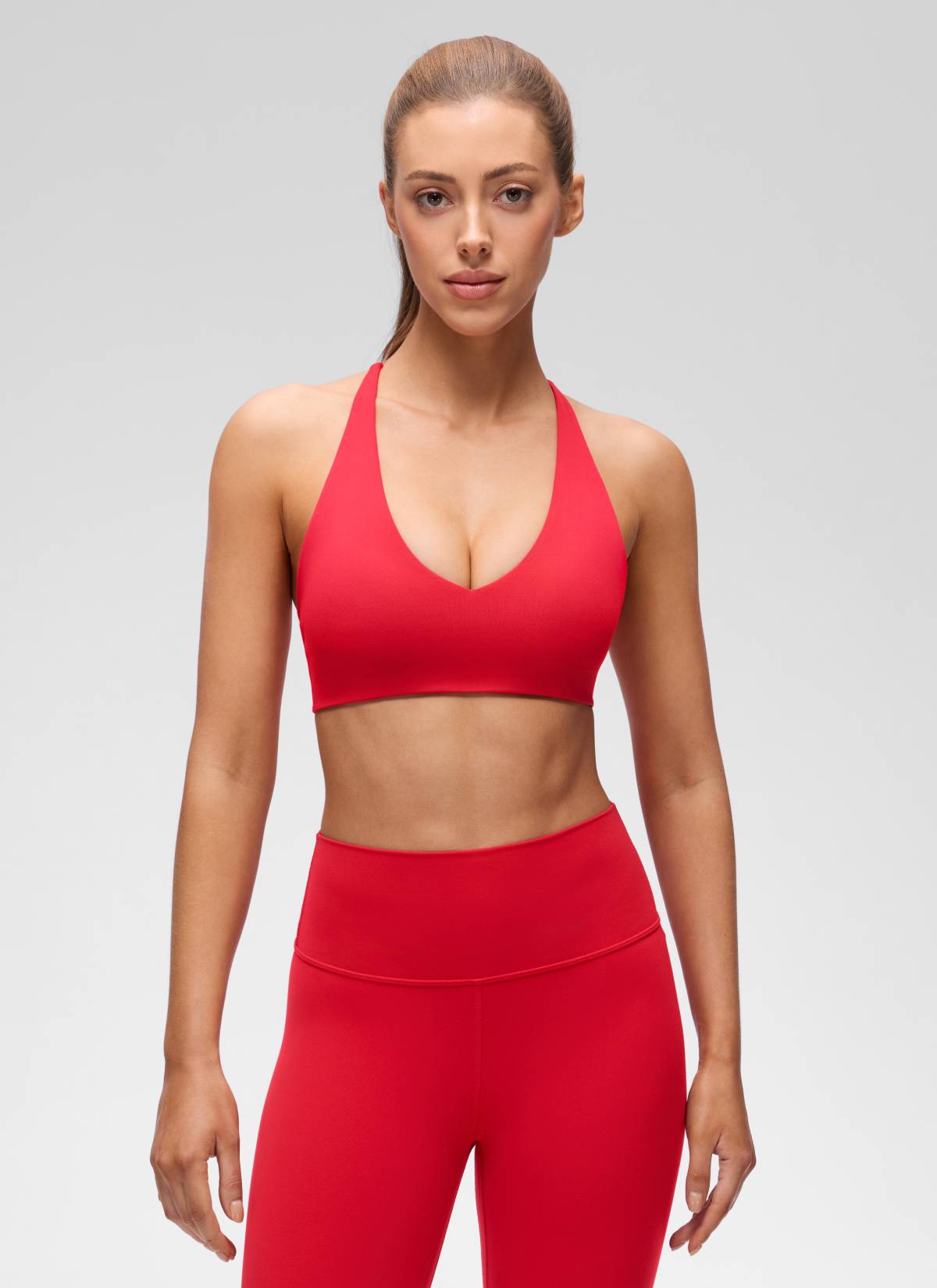 CRZ YOGA Damen Butterluxe Verdrehter Rücken V-Ausschnitt Sport BH Aurora Rot