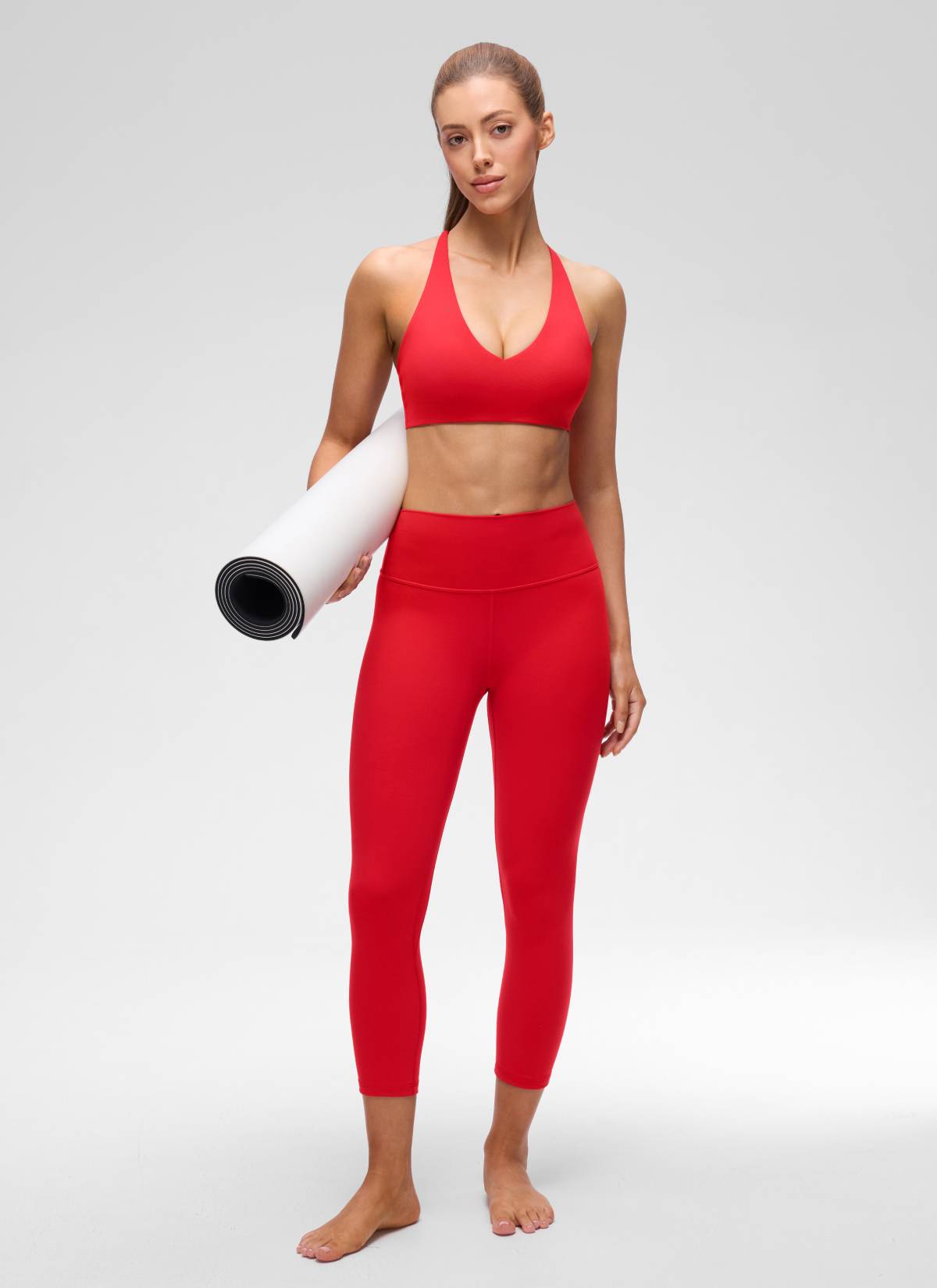 CRZ YOGA Damen Butterluxe Verdrehter Rücken V-Ausschnitt Sport BH Aurora Rot