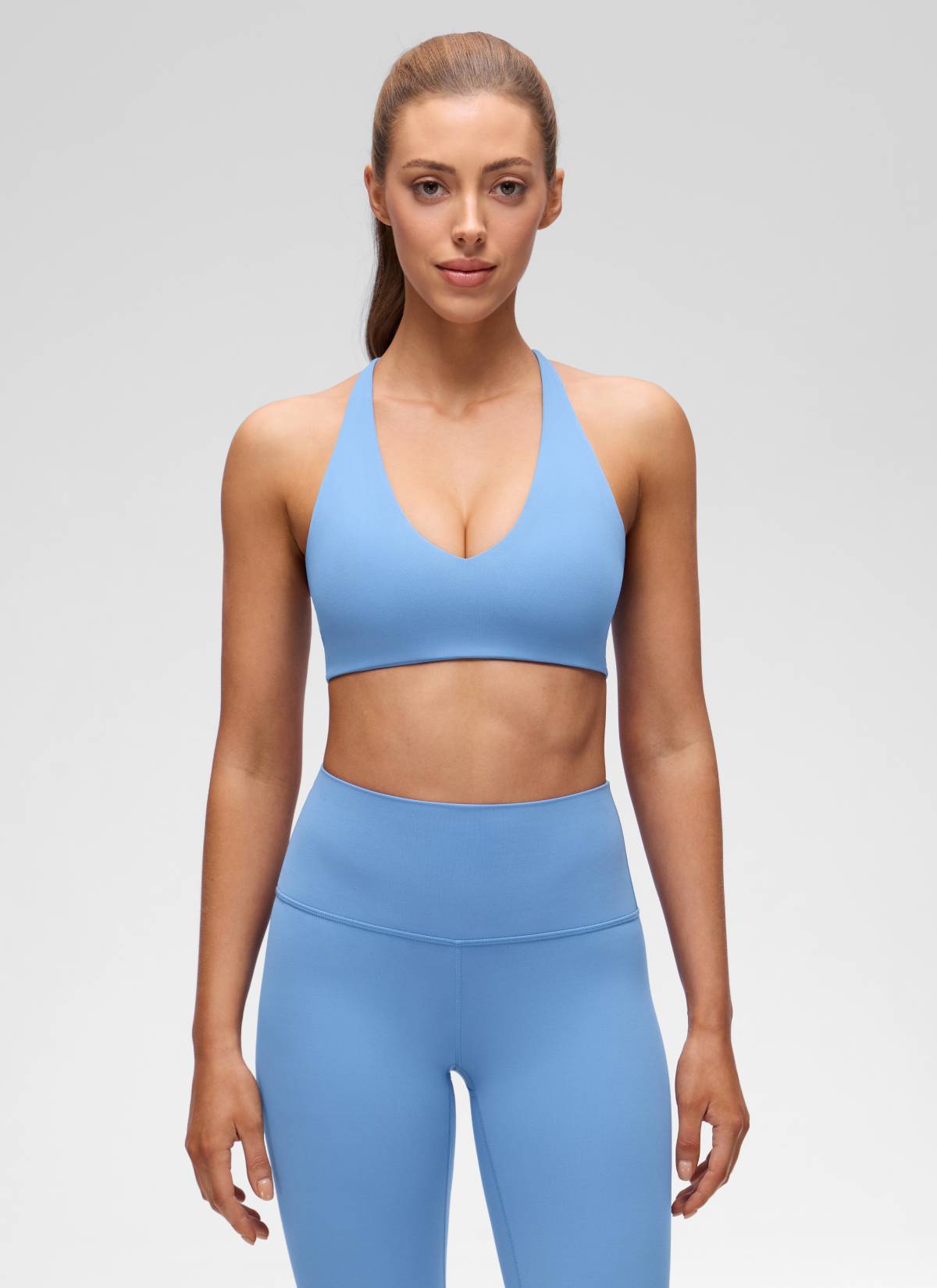 CRZ YOGA Damen Butterluxe Verdrehter Rücken V-Ausschnitt Sport BH Party Blau