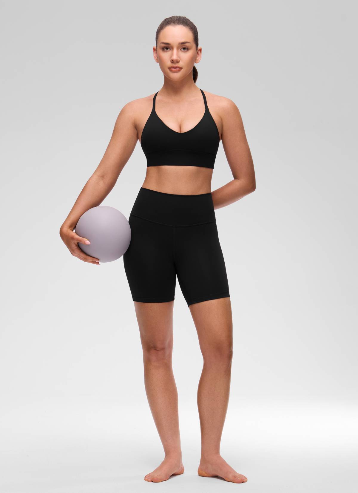 CRZ YOGA Women's Butterluxe Yoga V Neck Cross Back Longline Sports Bra Schwarz