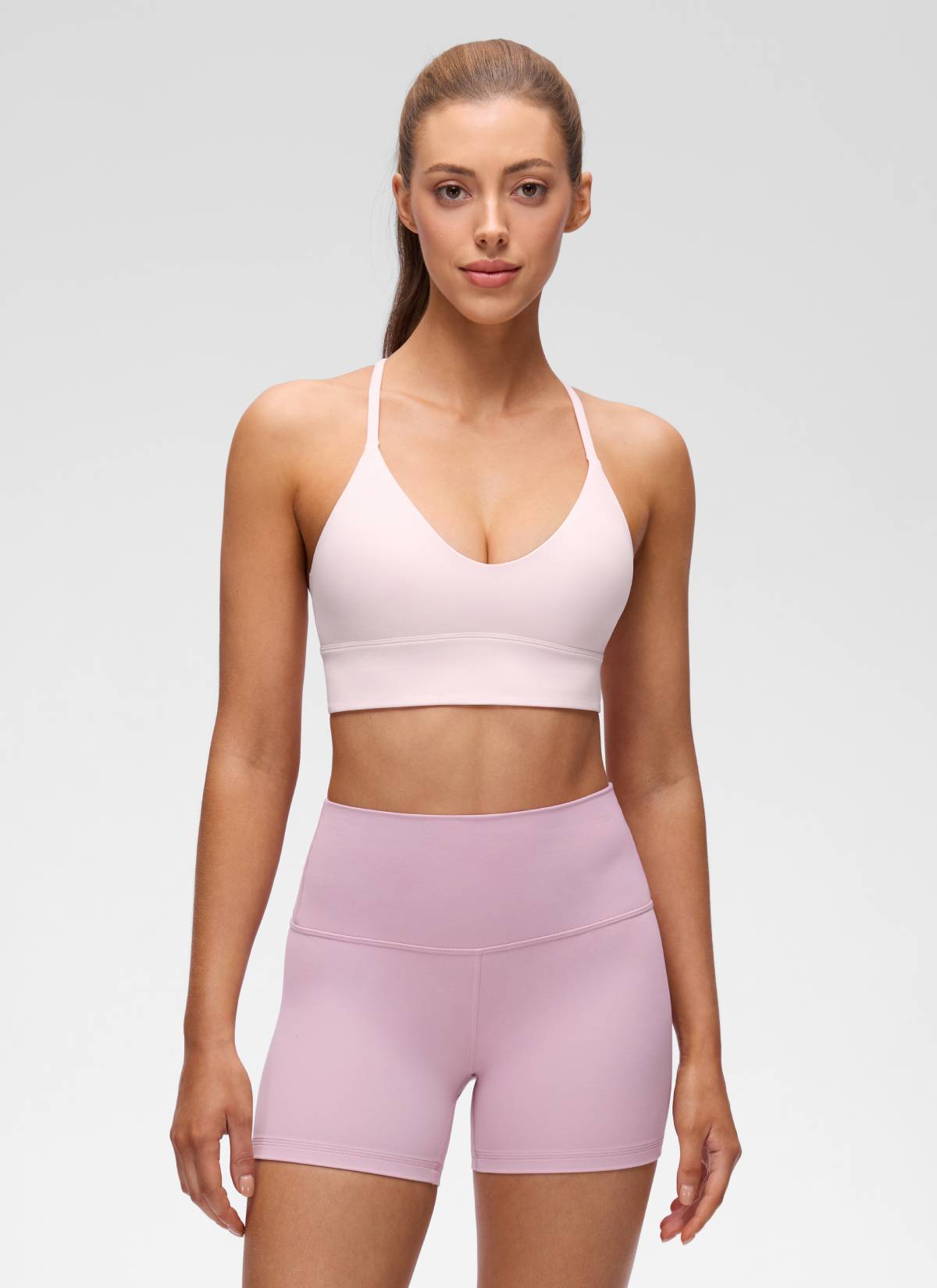 CRZ YOGA Women's Butterluxe Yoga V Neck Cross Back Longline Sports Bra Erdbeerrosa
