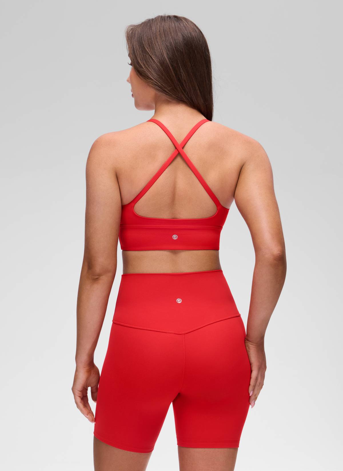 CRZ YOGA Women's Butterluxe Yoga V Neck Cross Back Longline Sports Bra Tiefrot