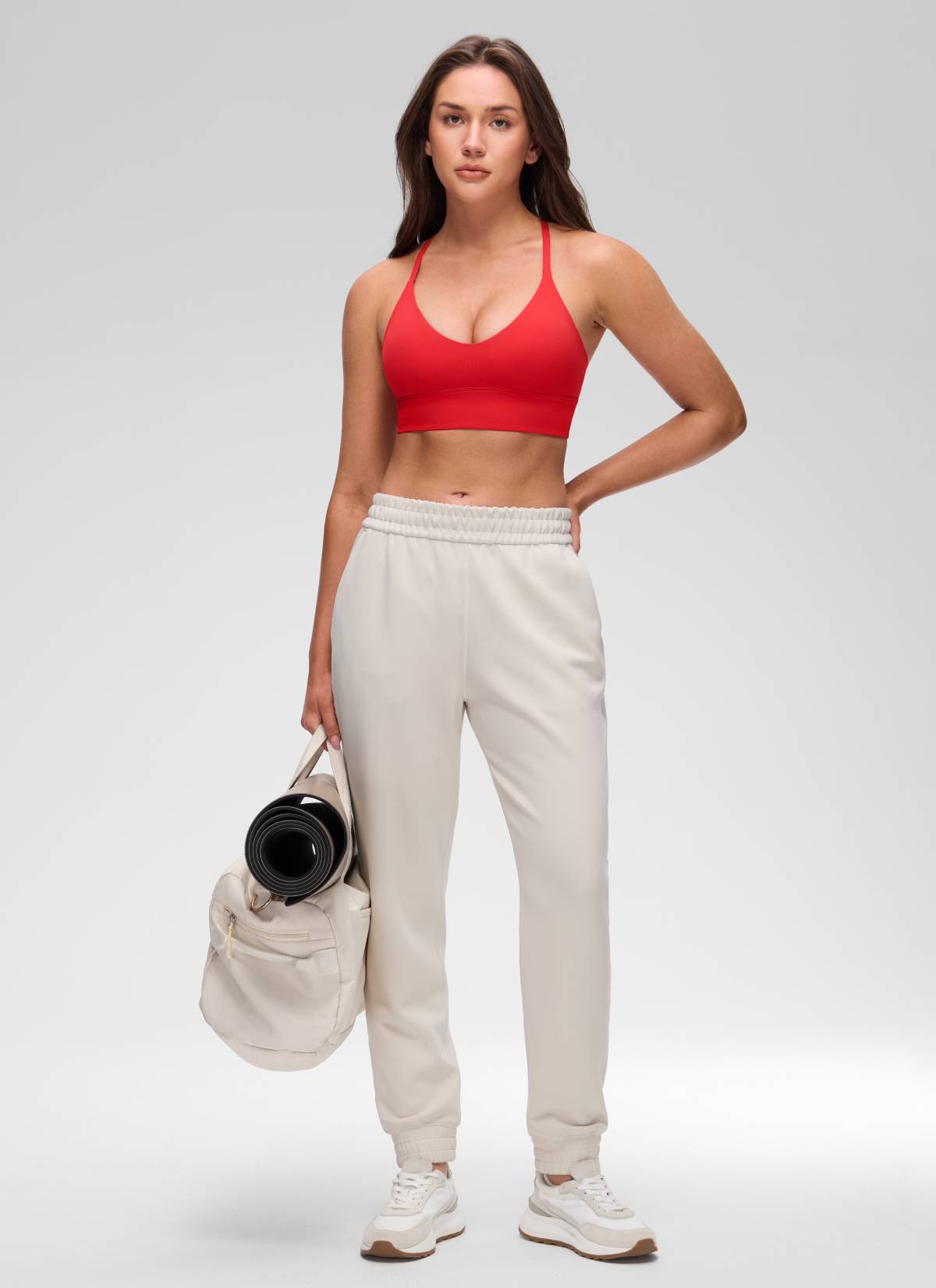 CRZ YOGA Women's Butterluxe Yoga V Neck Cross Back Longline Sports Bra Tiefrot