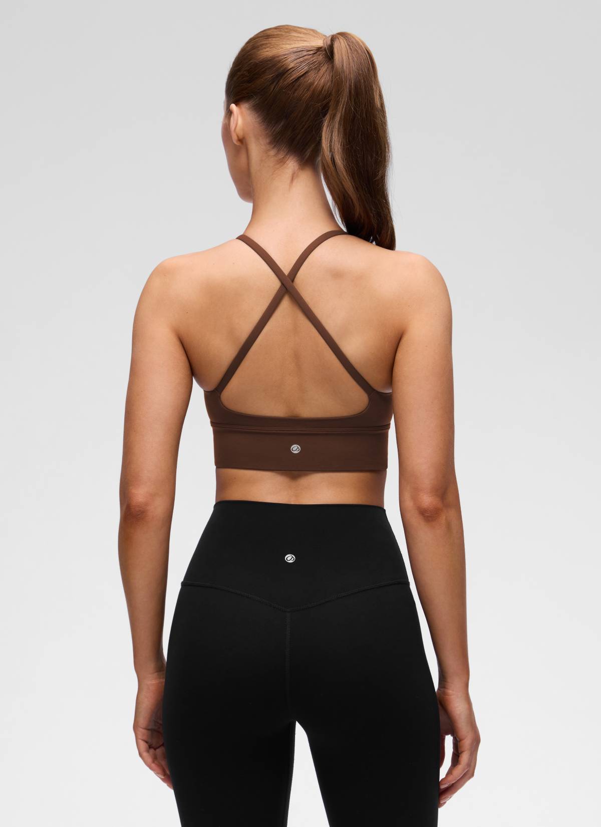 CRZ YOGA Women's Butterluxe Yoga V Neck Cross Back Longline Sports Bra Lava Braun