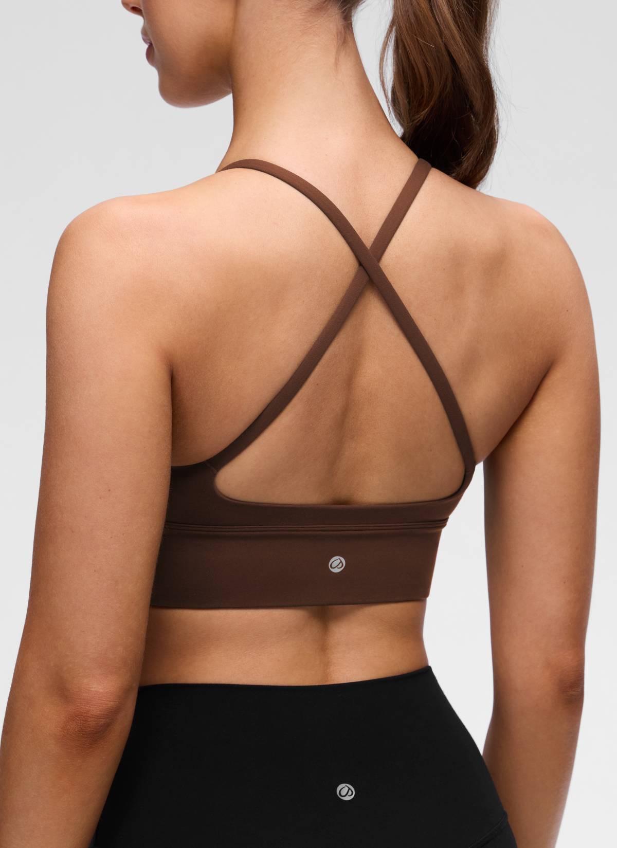CRZ YOGA Women's Butterluxe Yoga V Neck Cross Back Longline Sports Bra Lava Braun