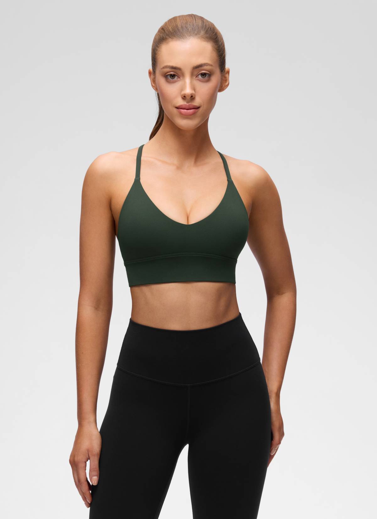 CRZ YOGA Women's Butterluxe Yoga V Neck Cross Back Longline Sports Bra Legende Grün