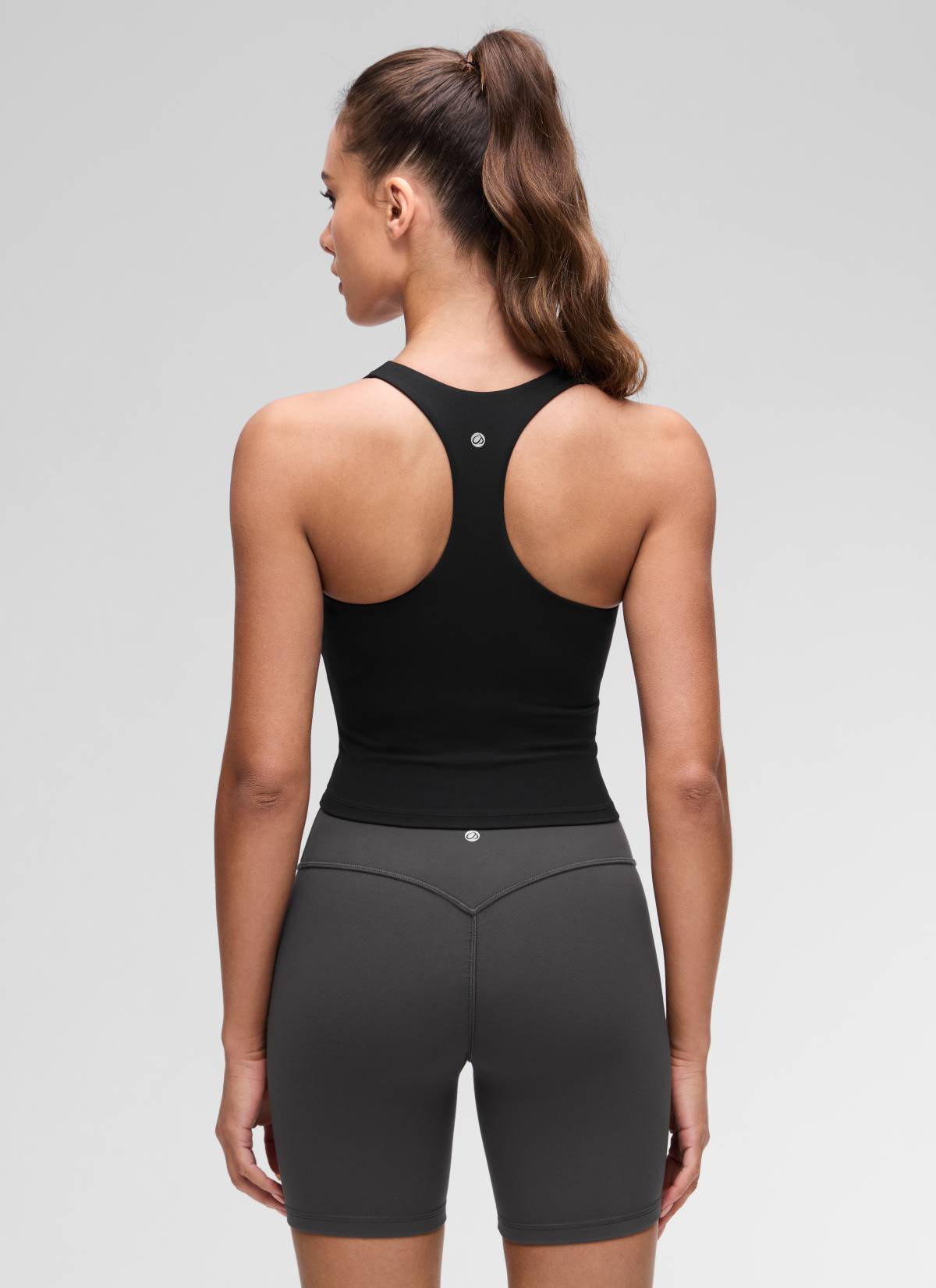 CRZ YOGA Damen V-Ausschnitt Crop Tanktops Bra Racerback Schwarz