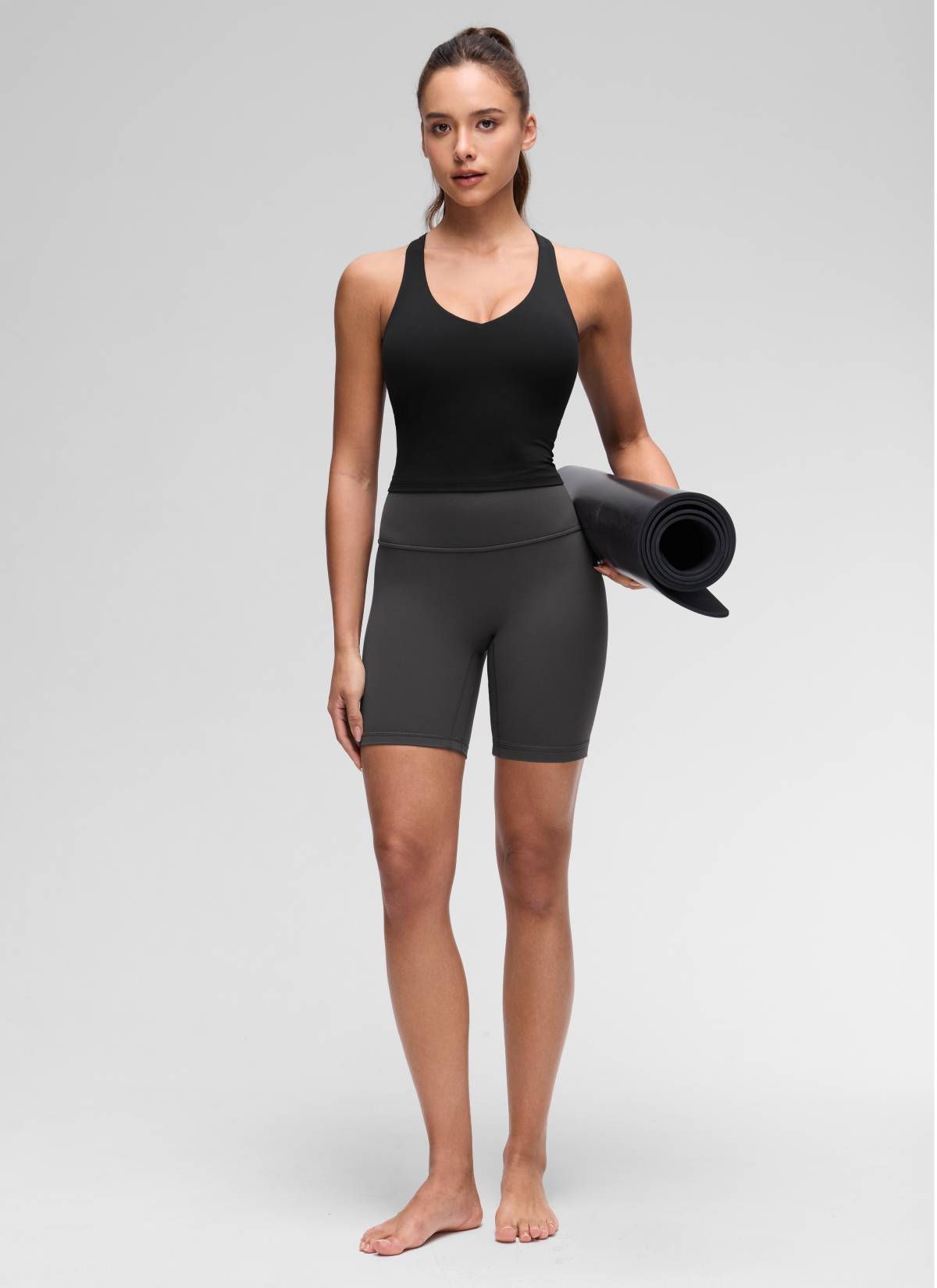 CRZ YOGA Damen V-Ausschnitt Crop Tanktops Bra Racerback Schwarz