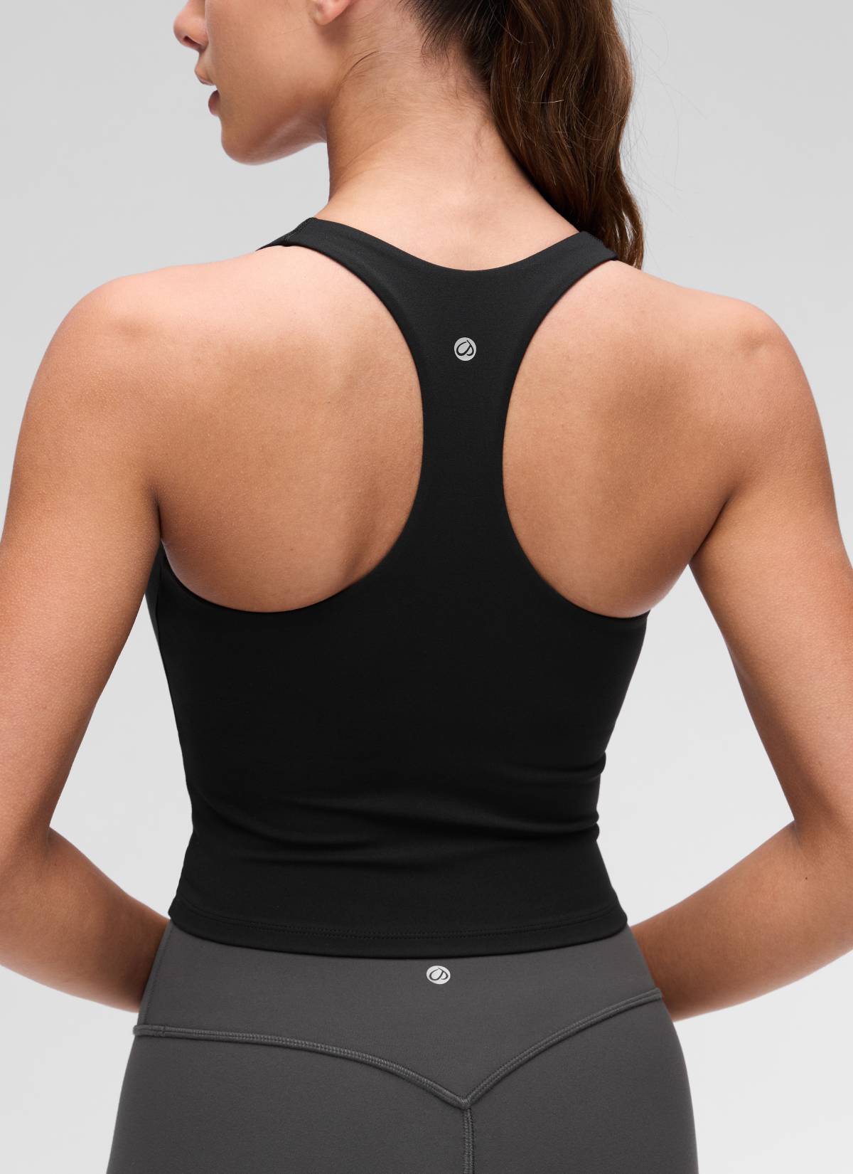 CRZ YOGA Damen V-Ausschnitt Crop Tanktops Bra Racerback Schwarz