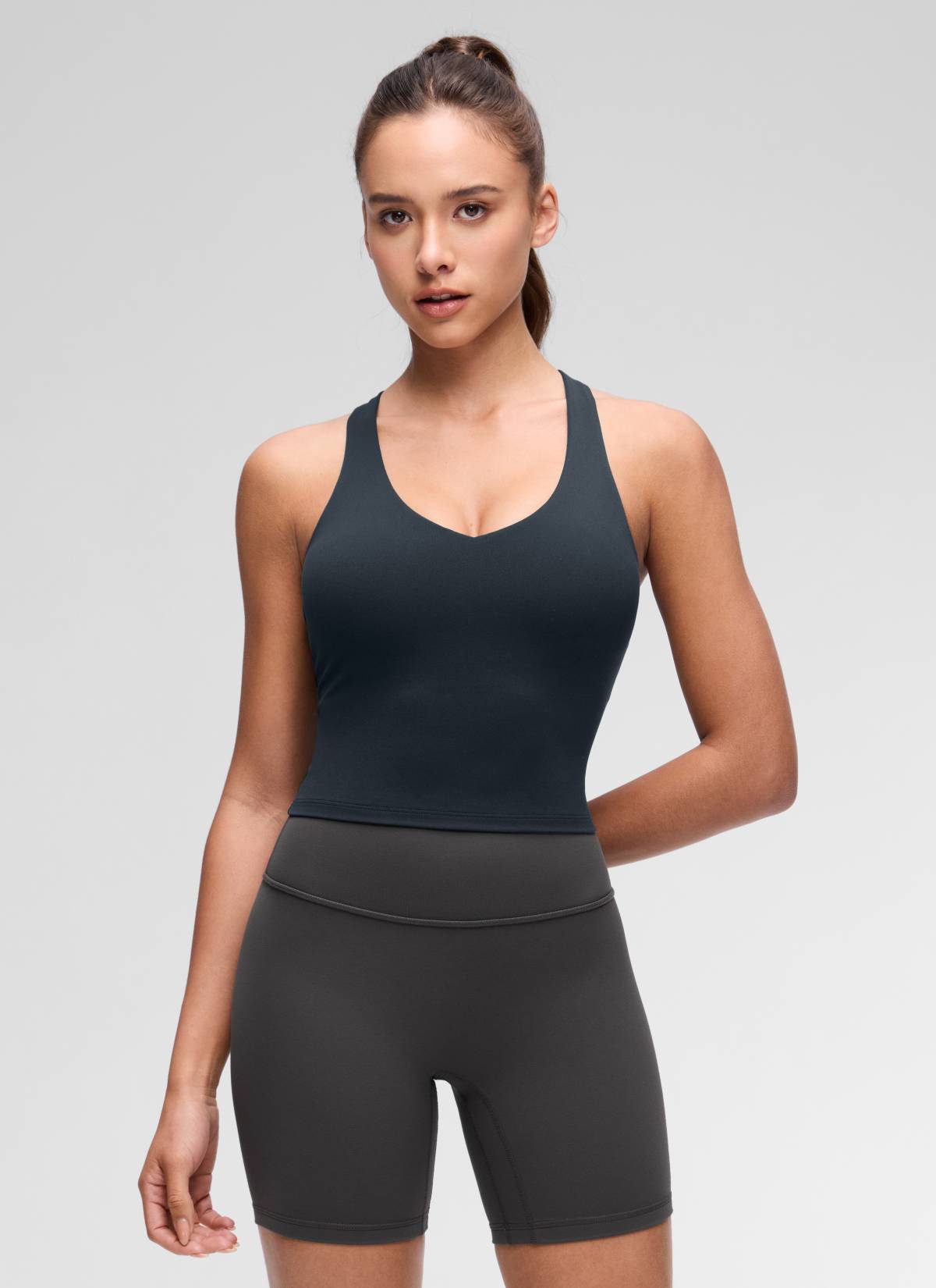 CRZ YOGA Damen V-Ausschnitt Crop Tanktops Bra Racerback Echte Marine