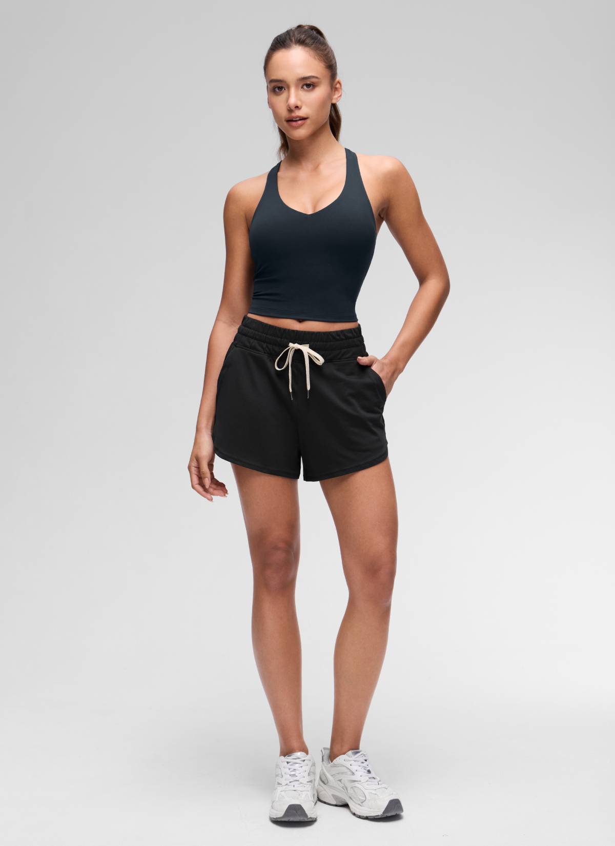 CRZ YOGA Damen V-Ausschnitt Crop Tanktops Bra Racerback Echte Marine