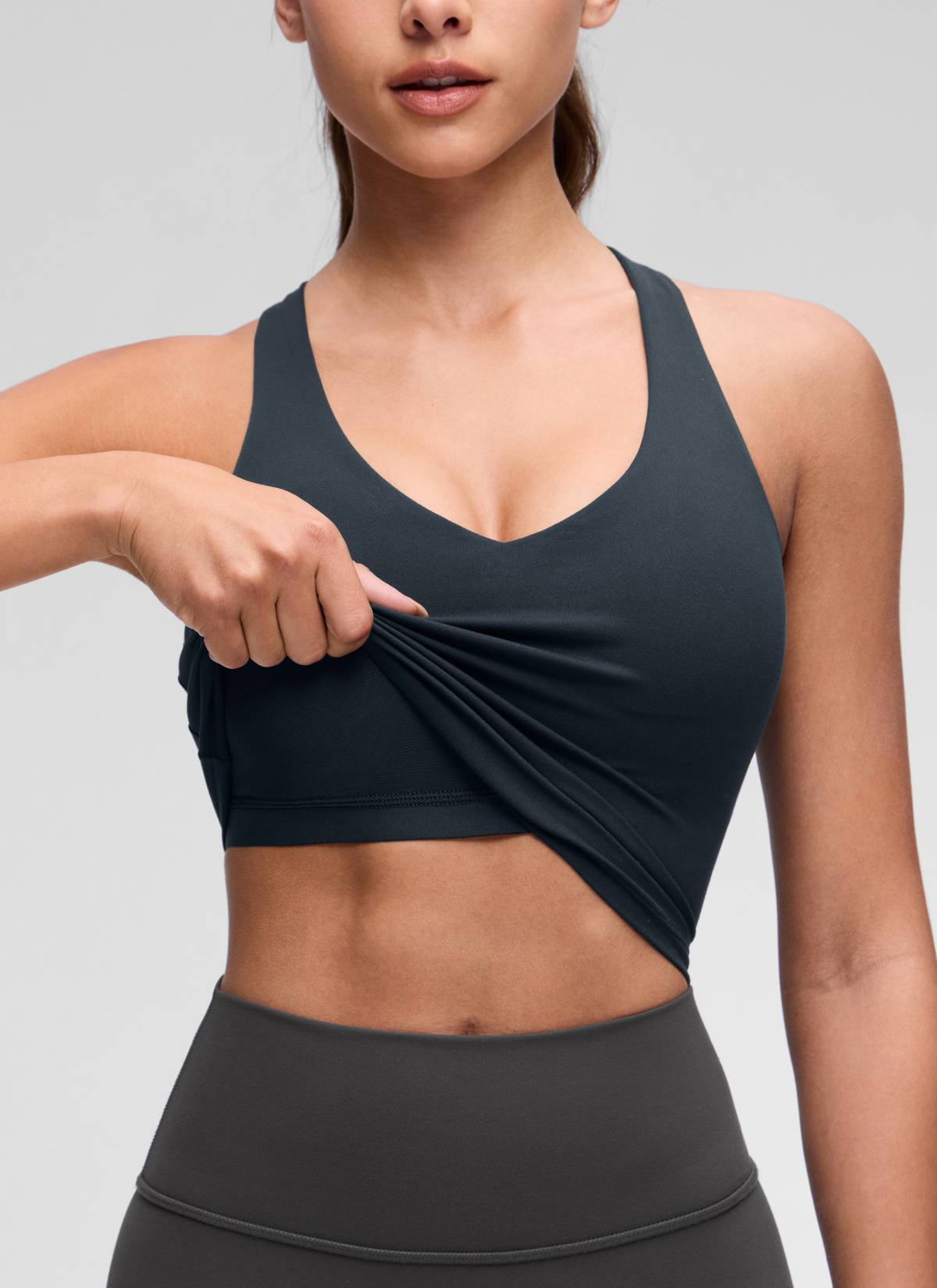 CRZ YOGA Damen V-Ausschnitt Crop Tanktops Bra Racerback Echte Marine