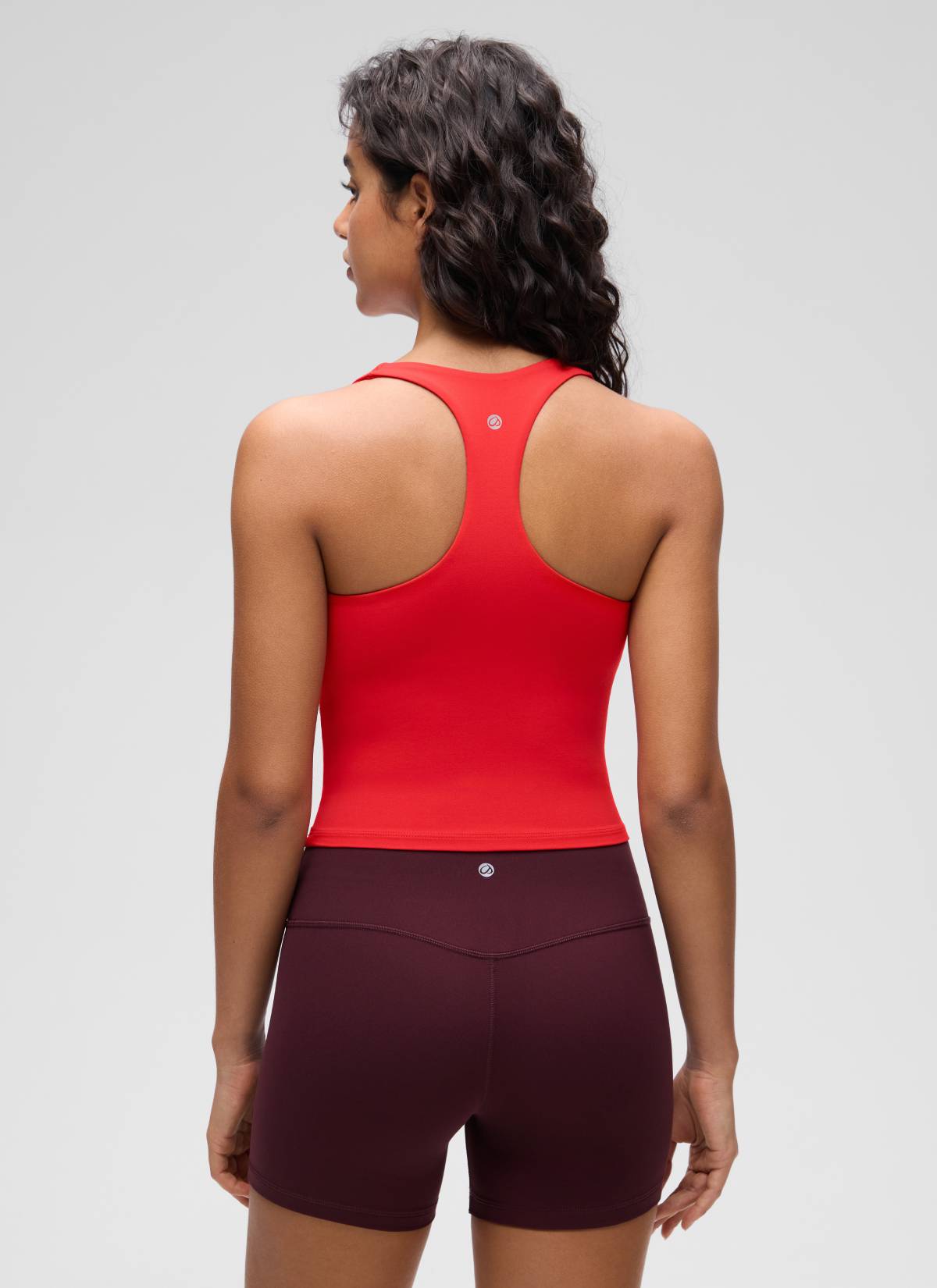 CRZ YOGA Damen V-Ausschnitt Crop Tanktops Bra Racerback Tiefrot