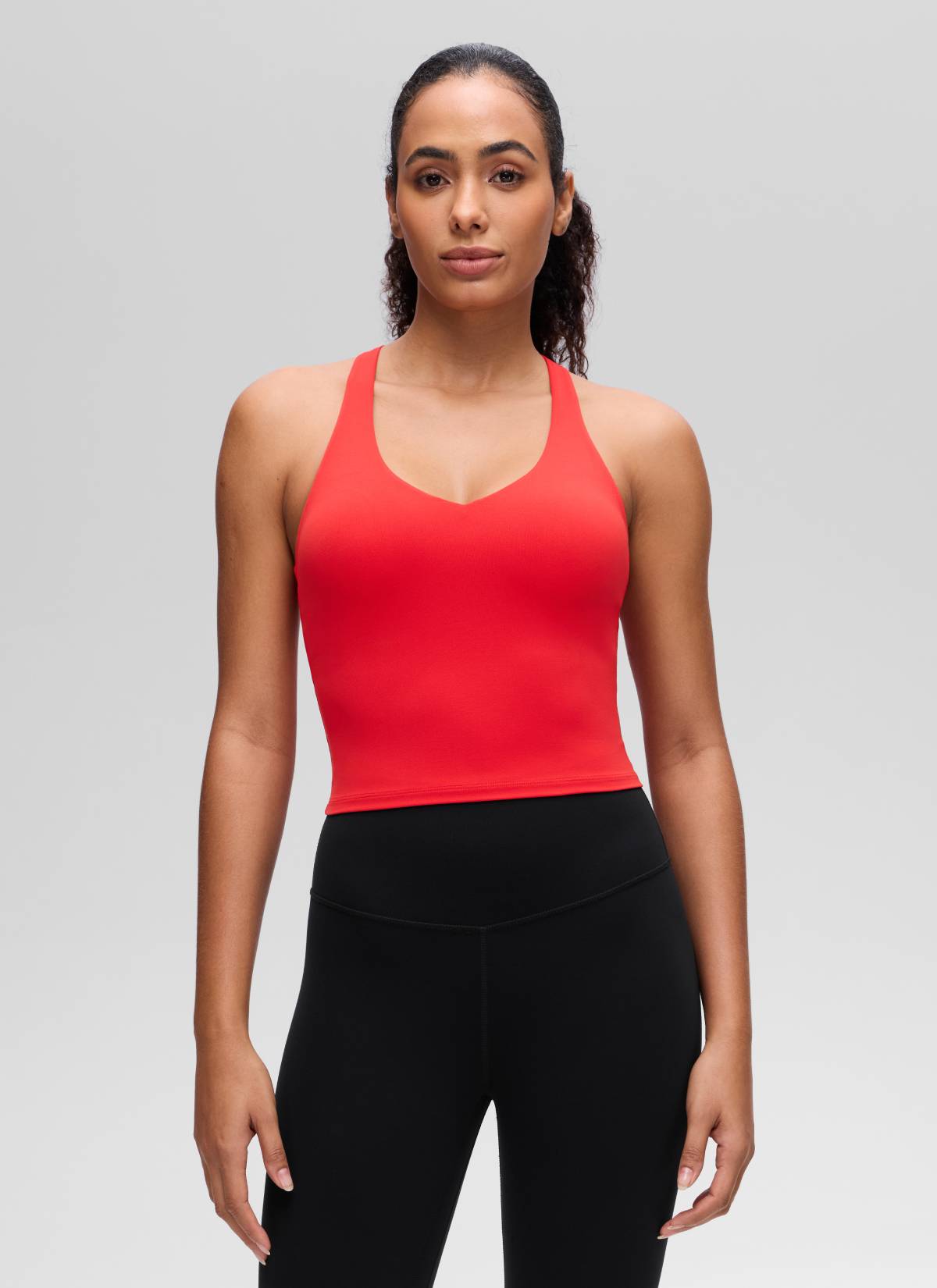 CRZ YOGA Damen V-Ausschnitt Crop Tanktops Bra Racerback Tiefrot