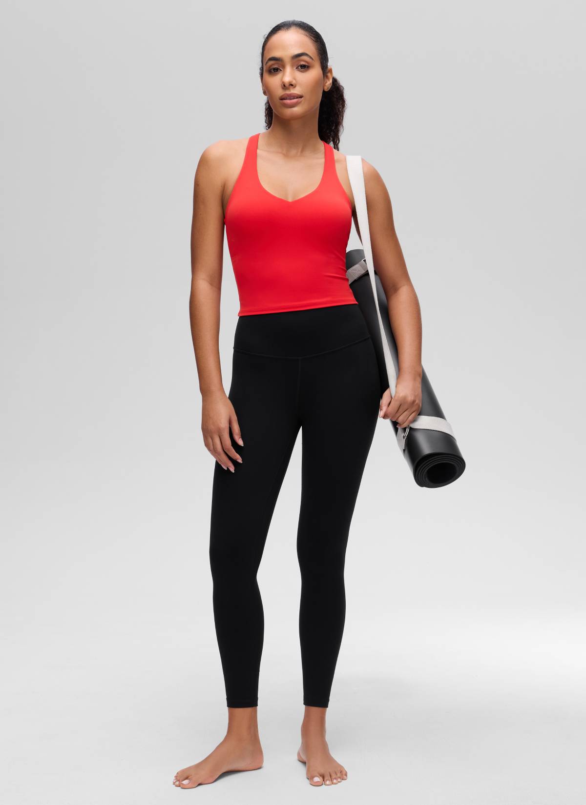 CRZ YOGA Damen V-Ausschnitt Crop Tanktops Bra Racerback Tiefrot