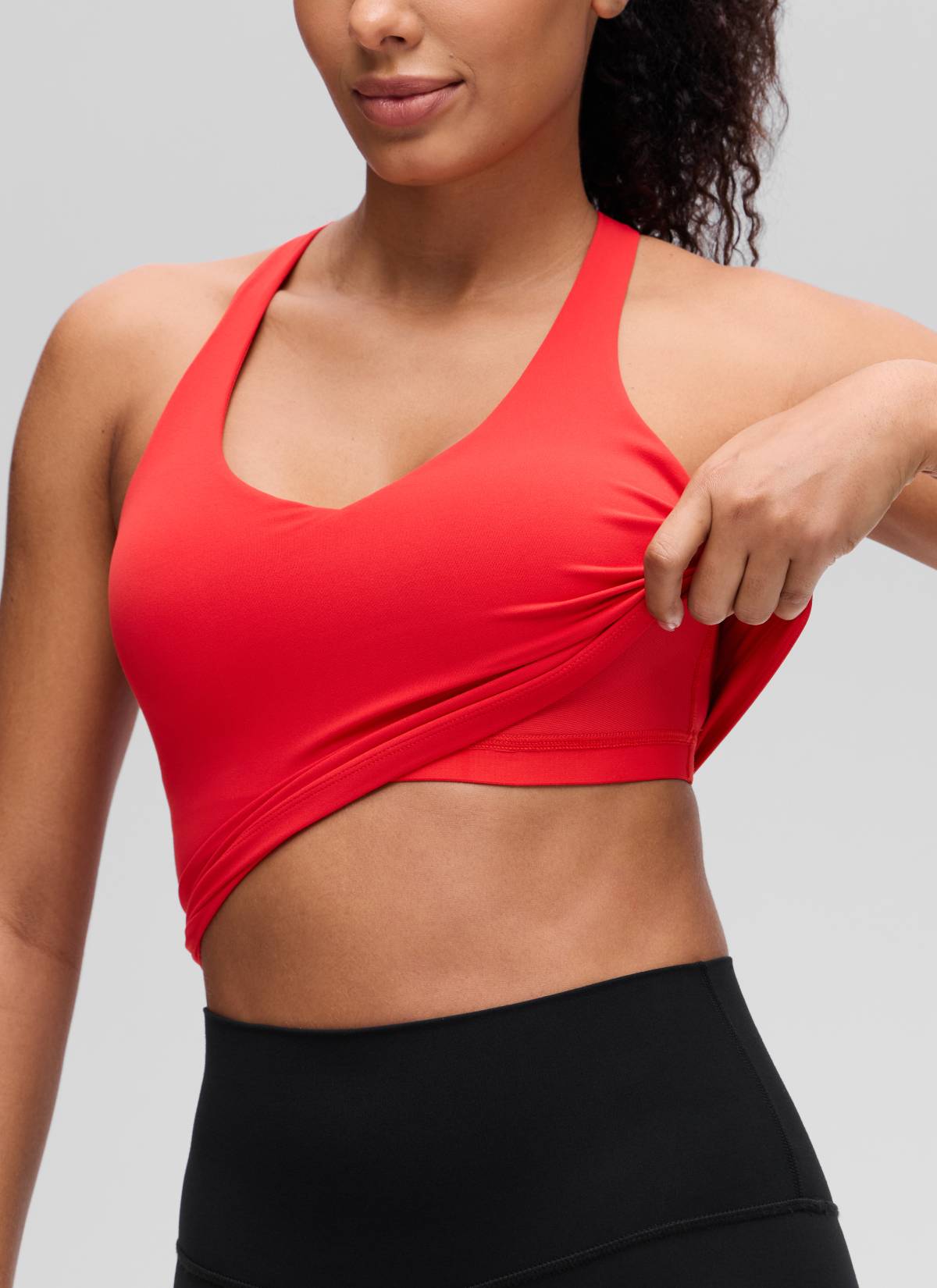 CRZ YOGA Damen V-Ausschnitt Crop Tanktops Bra Racerback Tiefrot