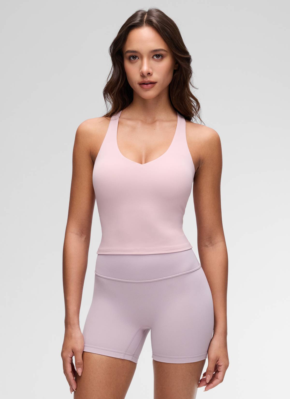 CRZ YOGA Damen V-Ausschnitt Crop Tanktops Bra Racerback Rosa Haze