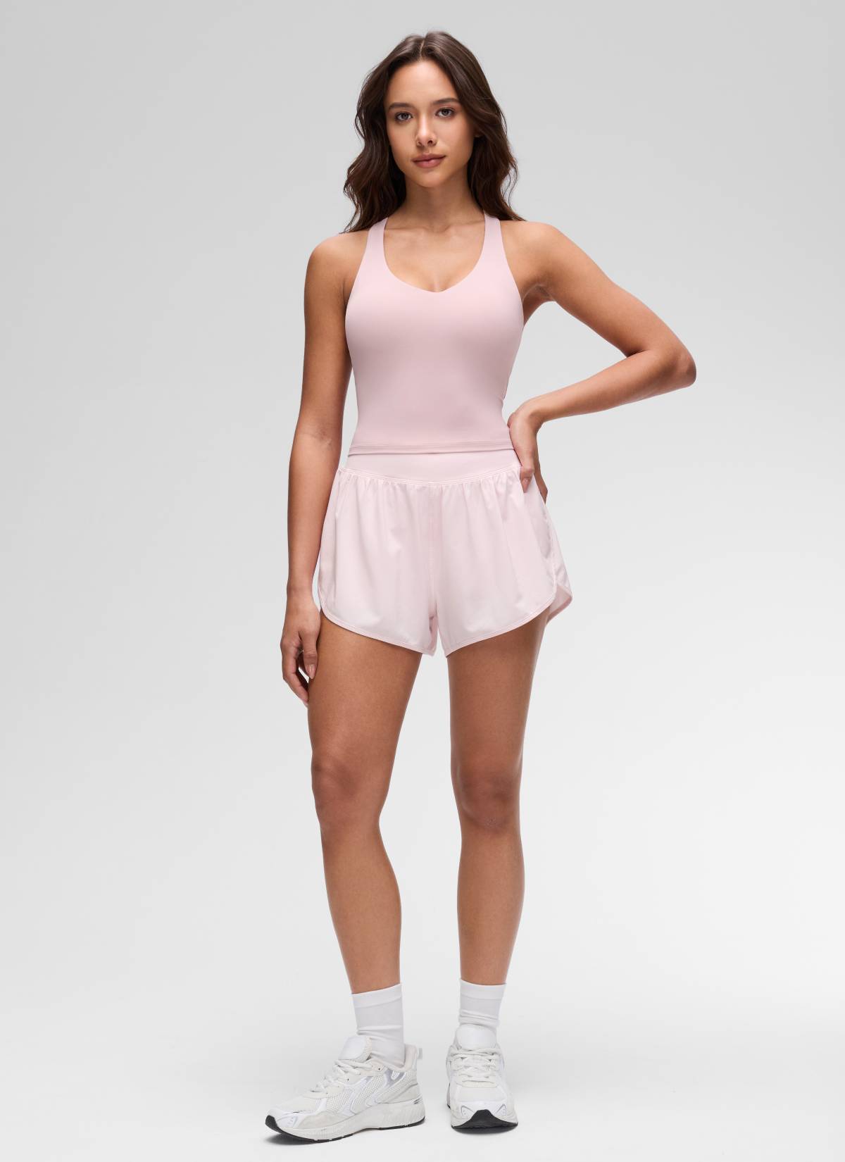 CRZ YOGA Damen V-Ausschnitt Crop Tanktops Bra Racerback Rosa Haze