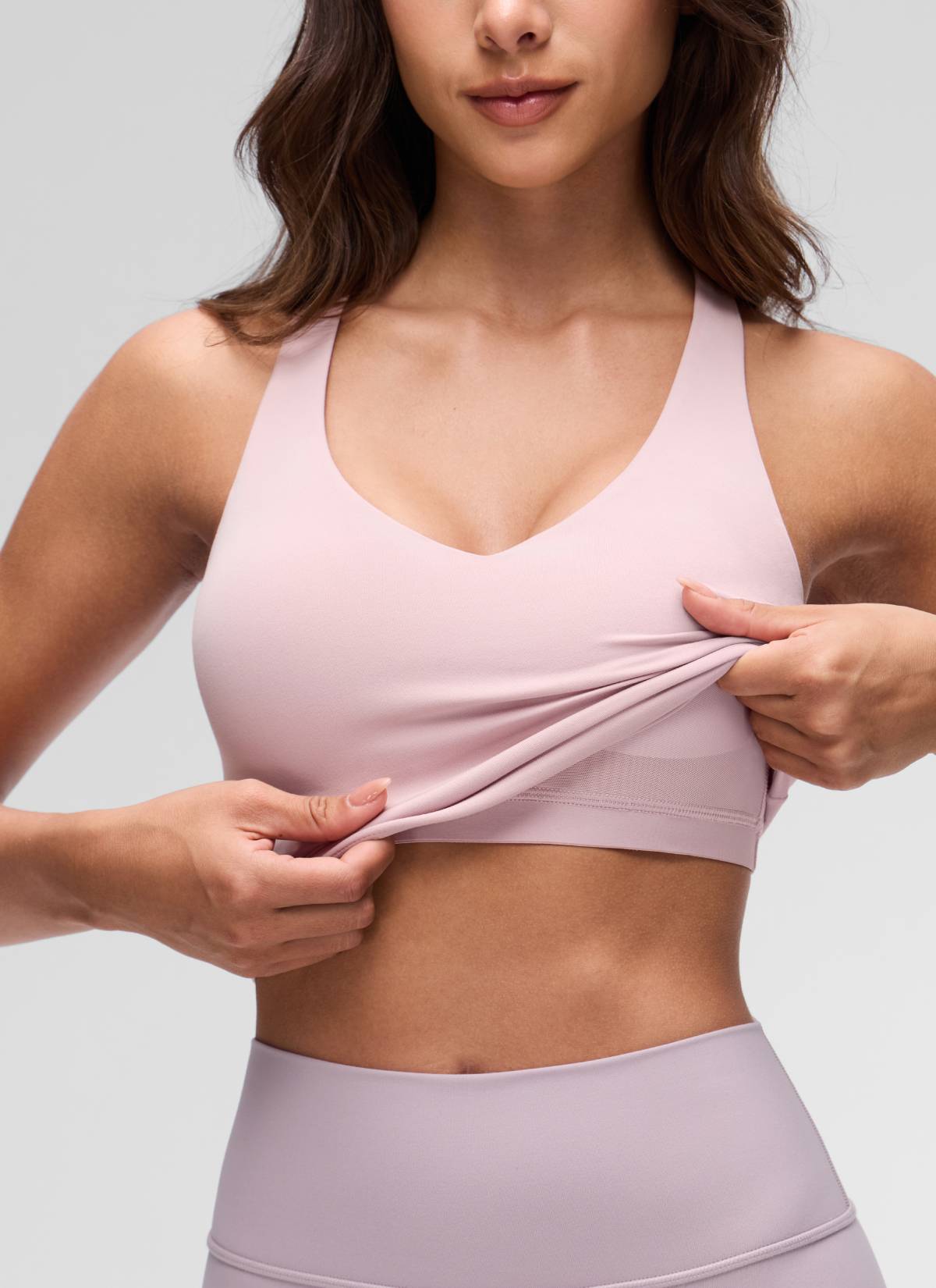 CRZ YOGA Damen V-Ausschnitt Crop Tanktops Bra Racerback Rosa Haze