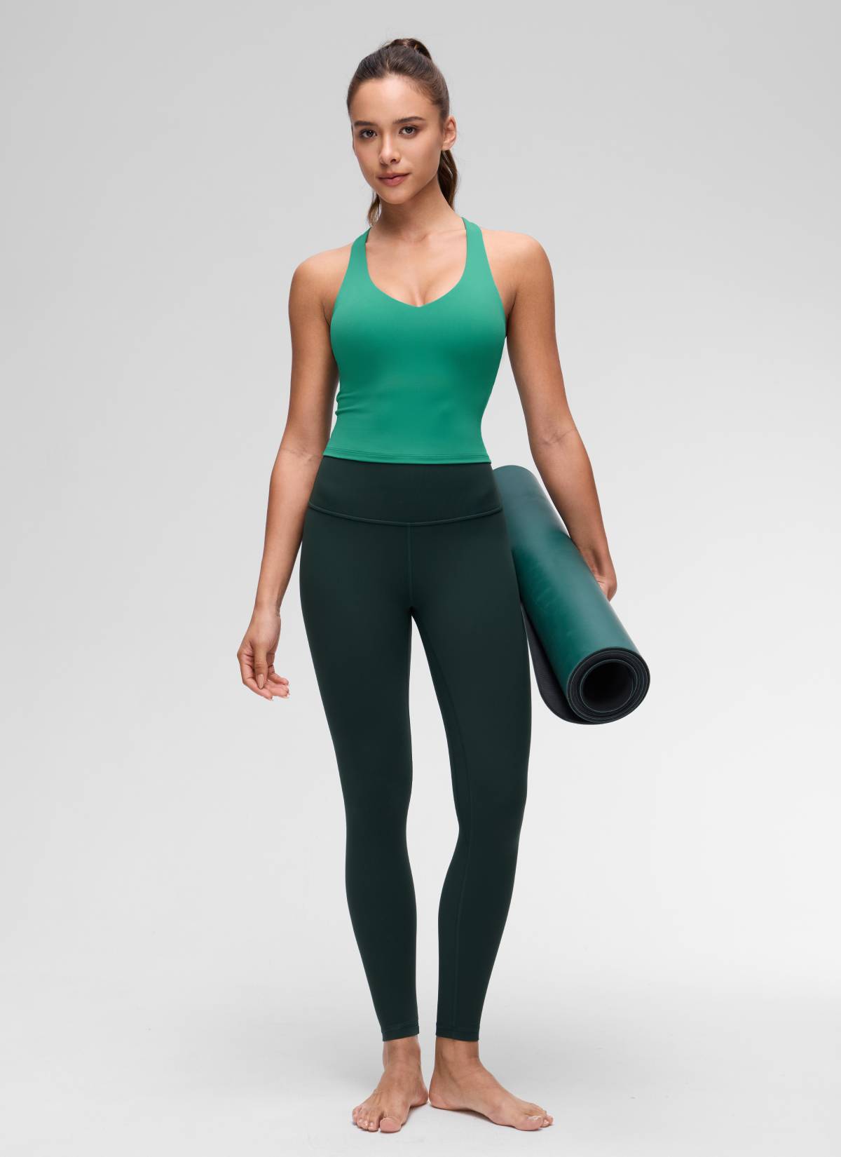 CRZ YOGA Damen V-Ausschnitt Crop Tanktops Bra Racerback Cascadia Grün