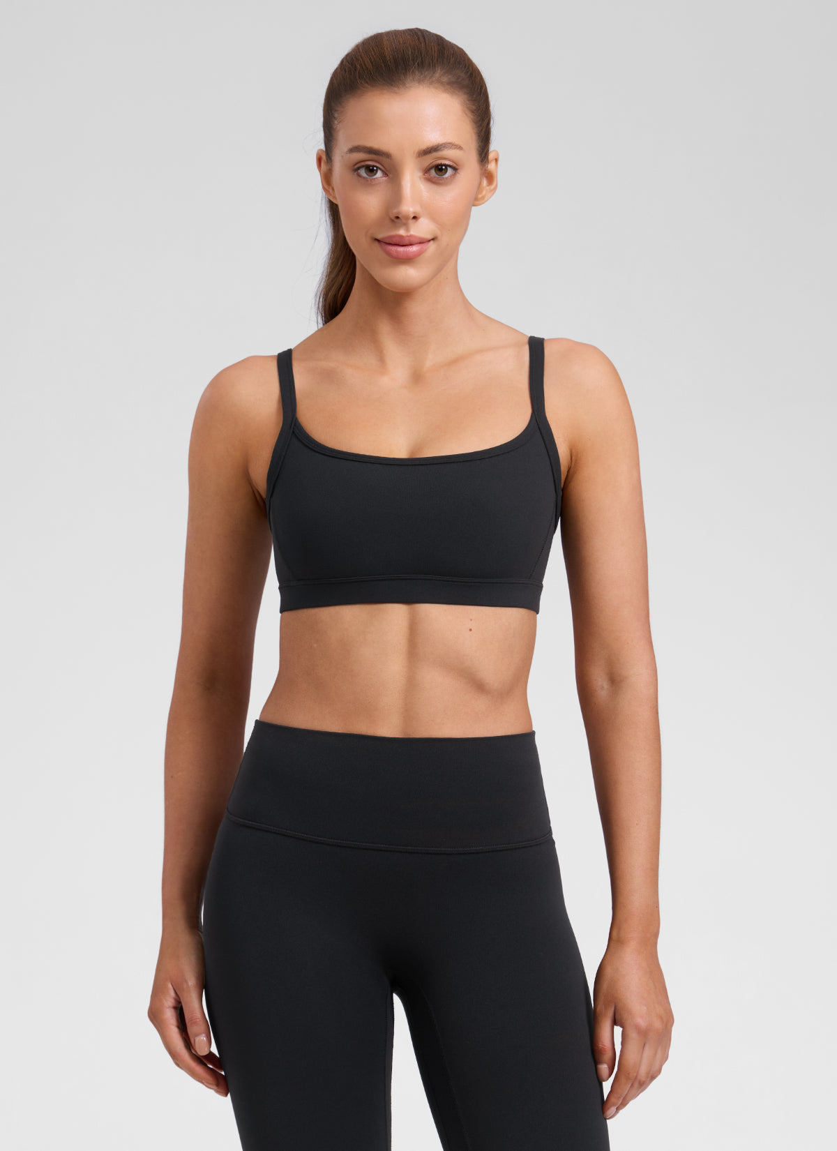 CRZ YOGA Women's Butterlift Workout Scoop Neck Double Lined Sports Bra Schwarz