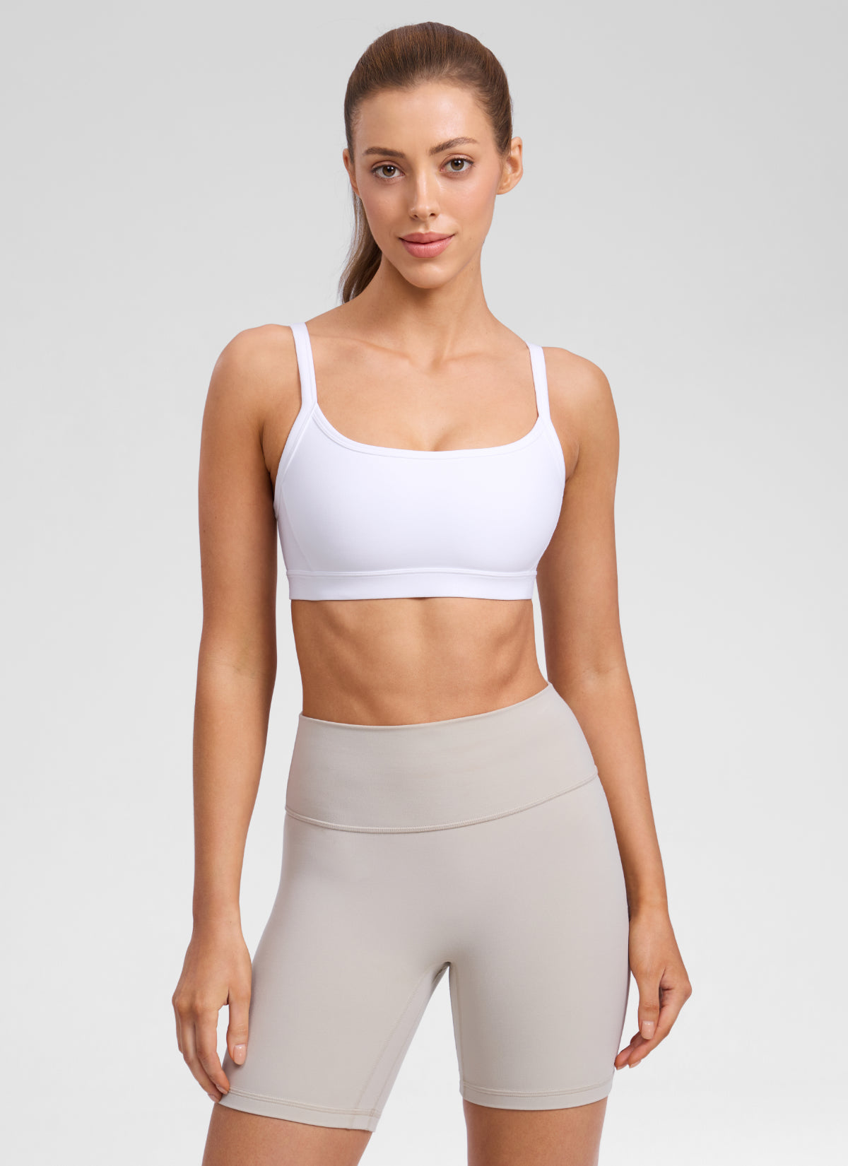 CRZ YOGA Women's Butterlift Workout Scoop Neck Double Lined Sports Bra Weiss