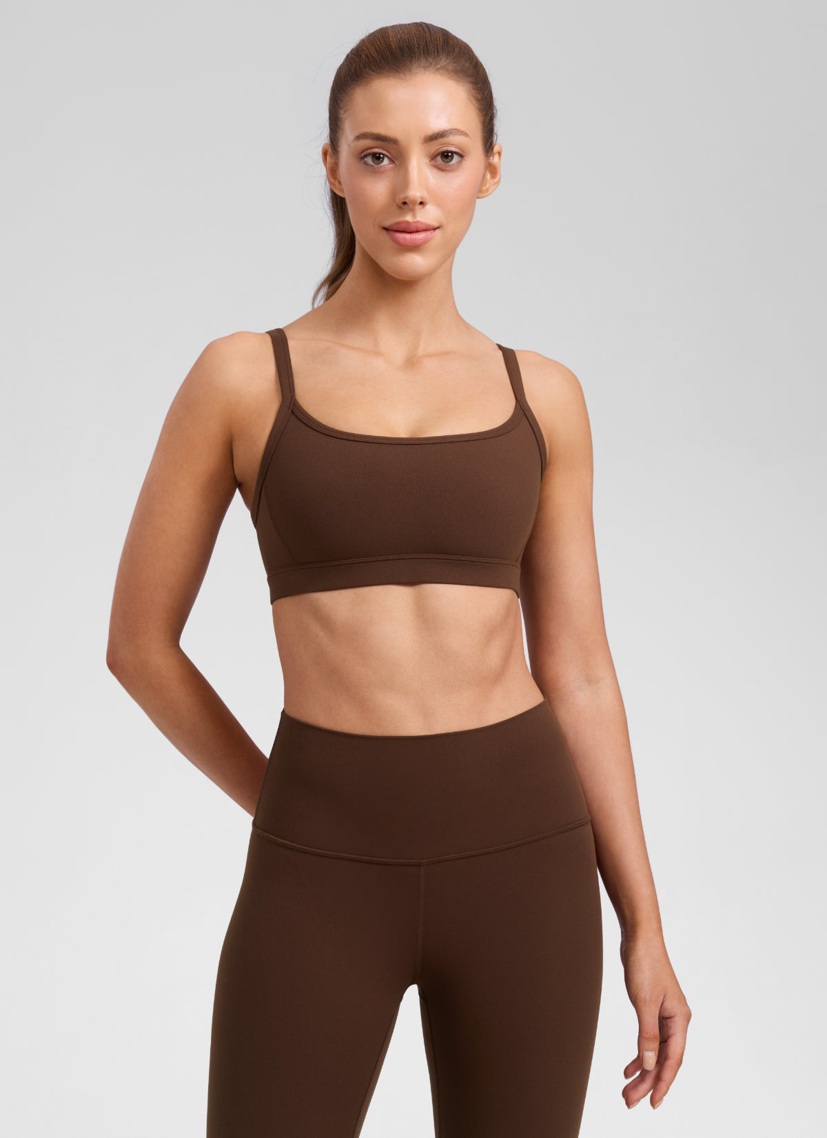 CRZ YOGA Women's Butterlift Workout Scoop Neck Double Lined Sports Bra Lava Braun