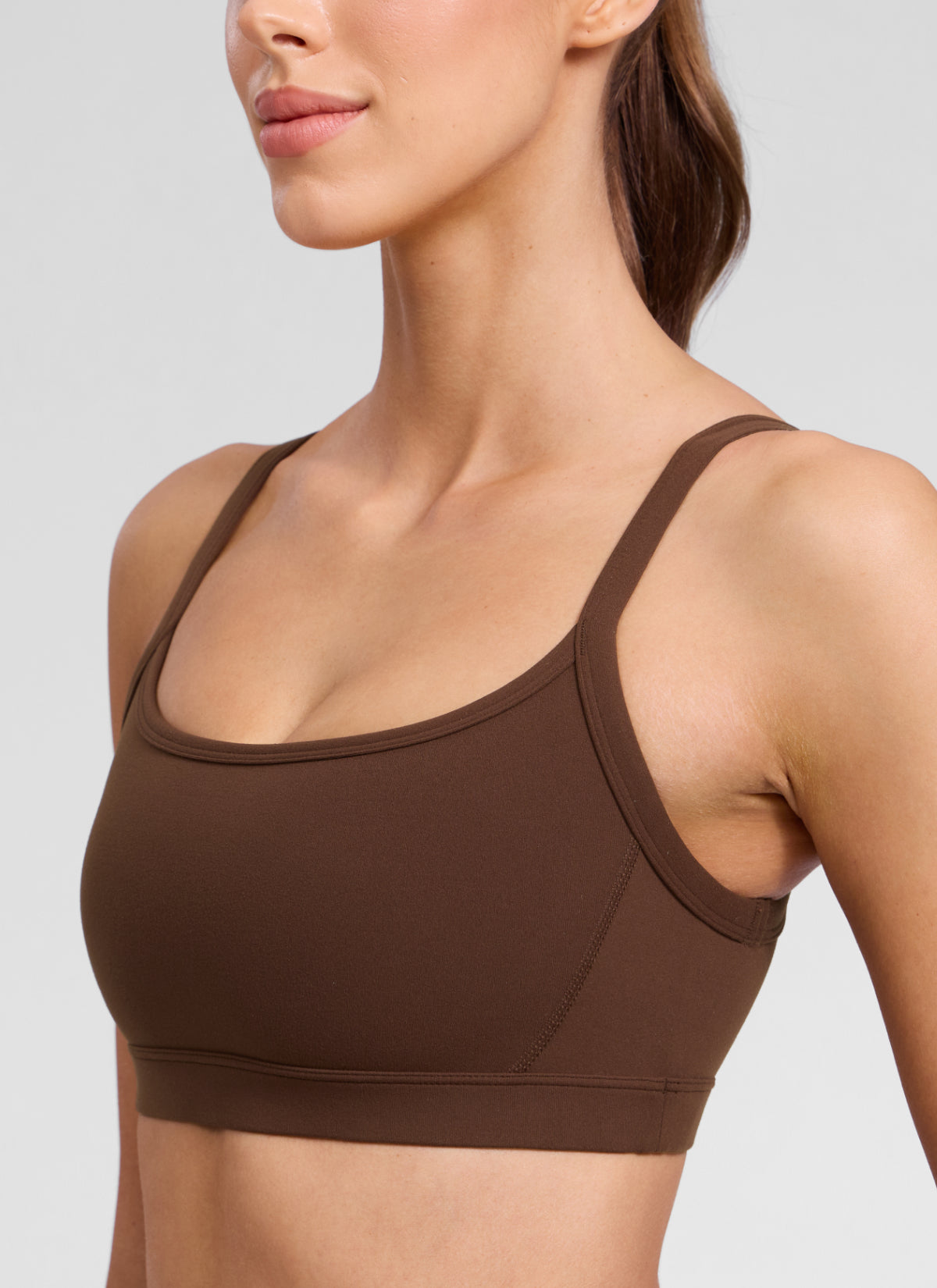 CRZ YOGA Women's Butterlift Workout Scoop Neck Double Lined Sports Bra Lava Braun