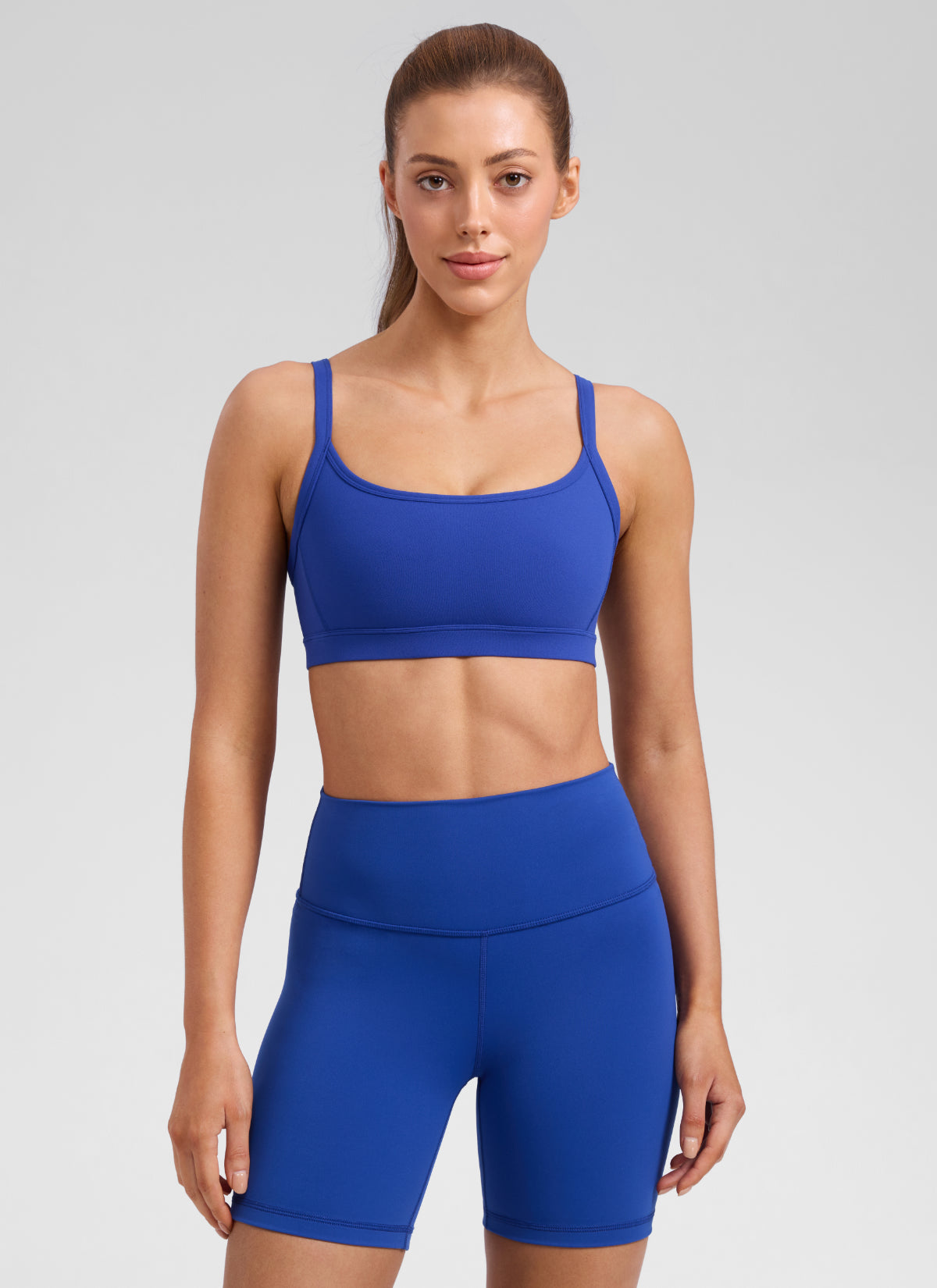 CRZ YOGA Women's Butterlift Workout Scoop Neck Double Lined Sports Bra Wellen Blau