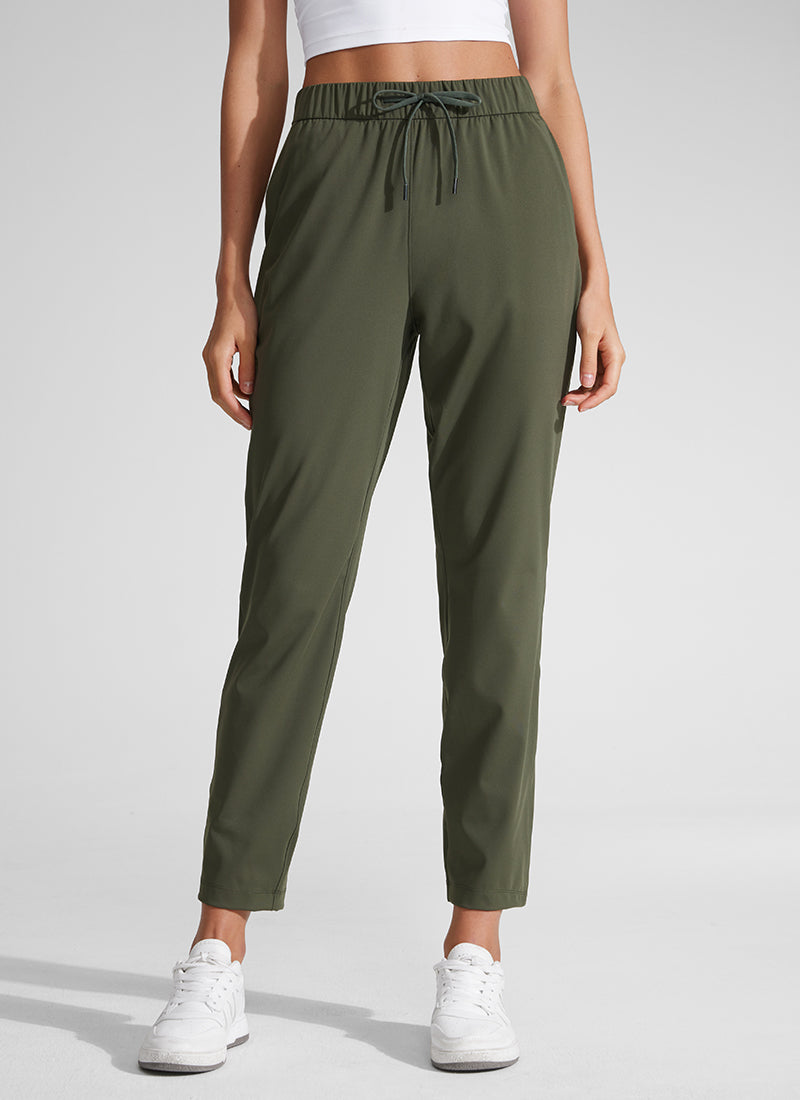 CRZ YOGA Damen 7/8 Stretch Sporthose mit Taschen - 69cm Olivgrün