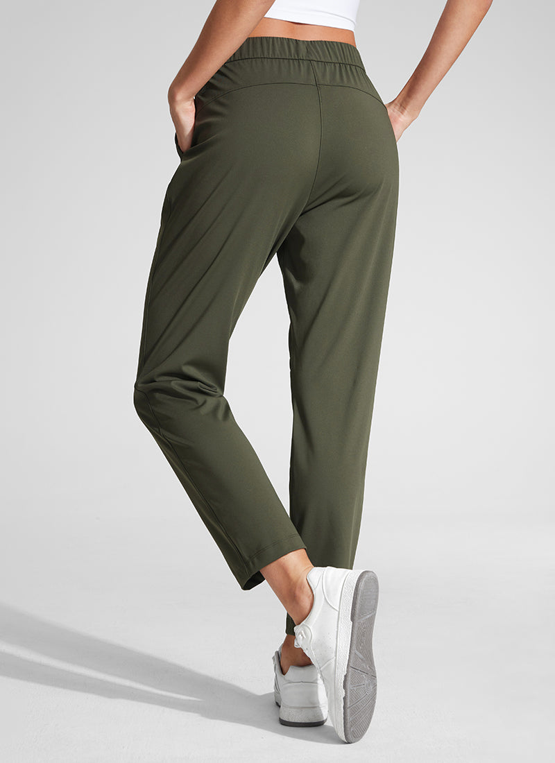 CRZ YOGA Damen 7/8 Stretch Sporthose mit Taschen - 69cm Olivgrün