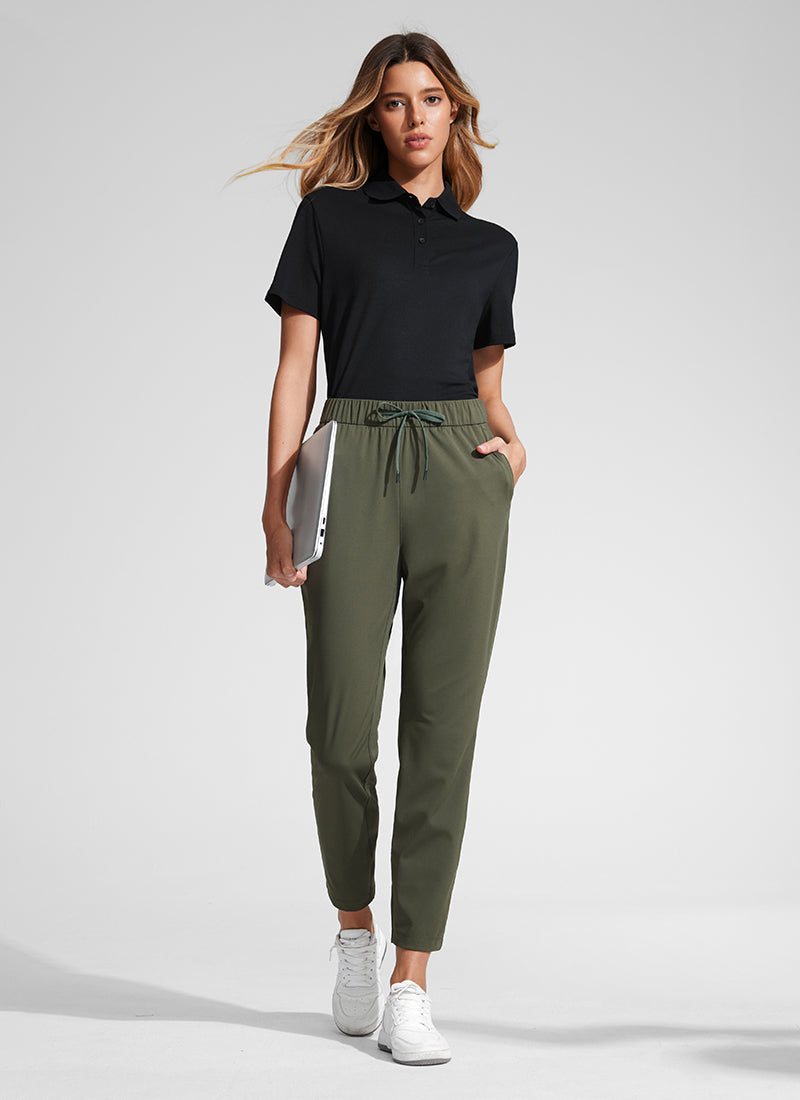 CRZ YOGA Damen 7/8 Stretch Sporthose mit Taschen - 69cm Olivgrün