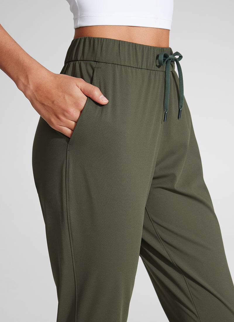 CRZ YOGA Damen 7/8 Stretch Sporthose mit Taschen - 69cm Olivgrün
