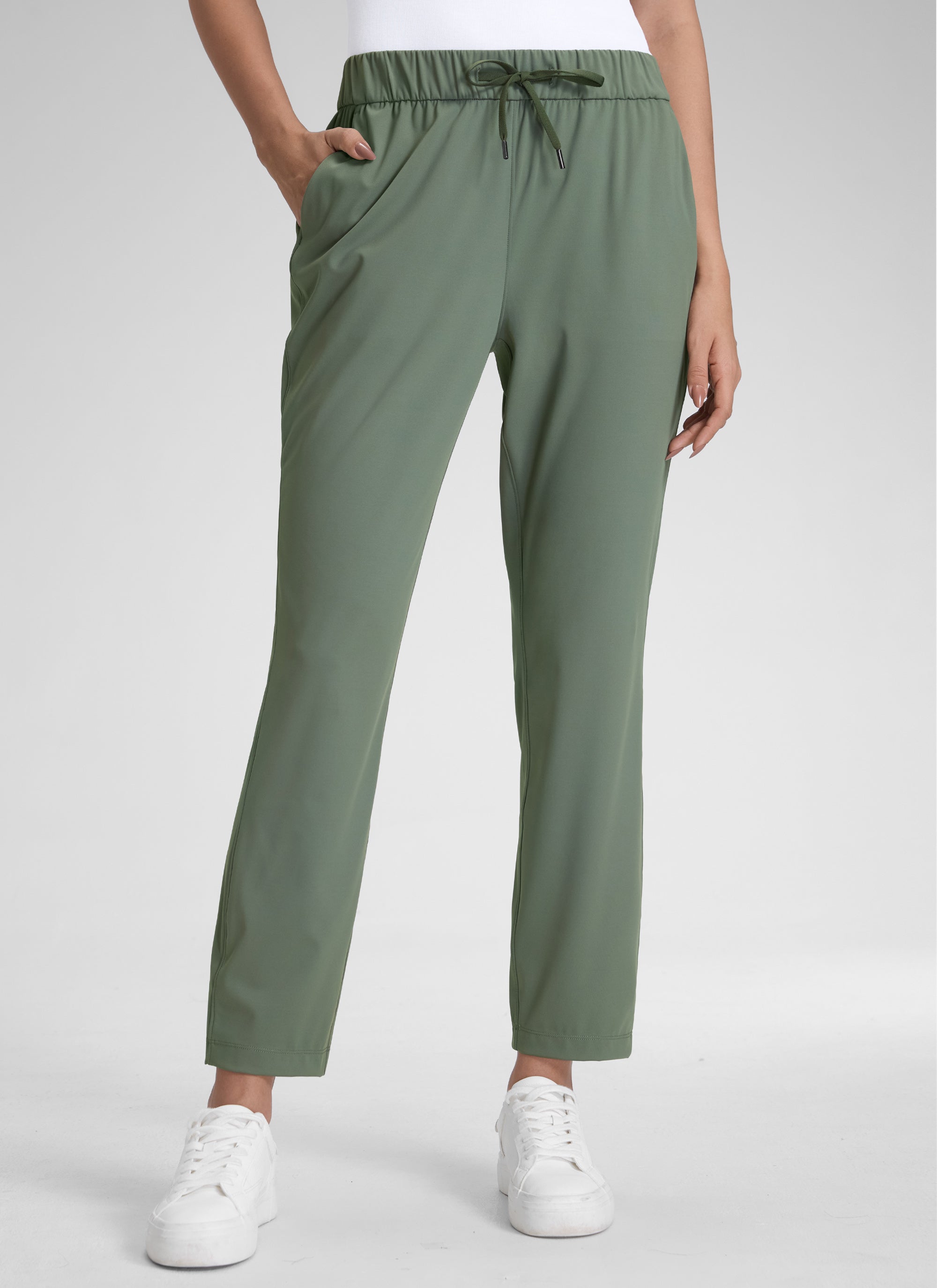 CRZ YOGA Damen 7/8 Stretch Sporthose mit Taschen - 69cm Grauer Salbei