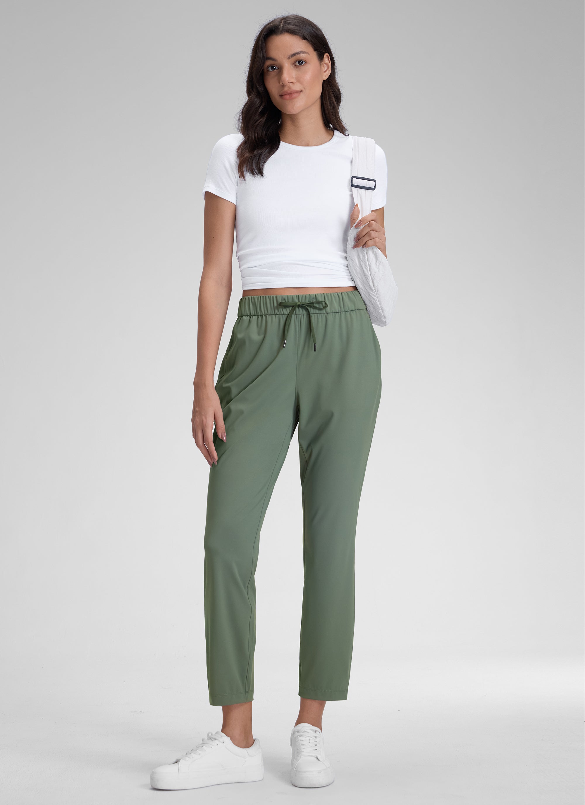 CRZ YOGA Damen 7/8 Stretch Sporthose mit Taschen - 69cm Grauer Salbei