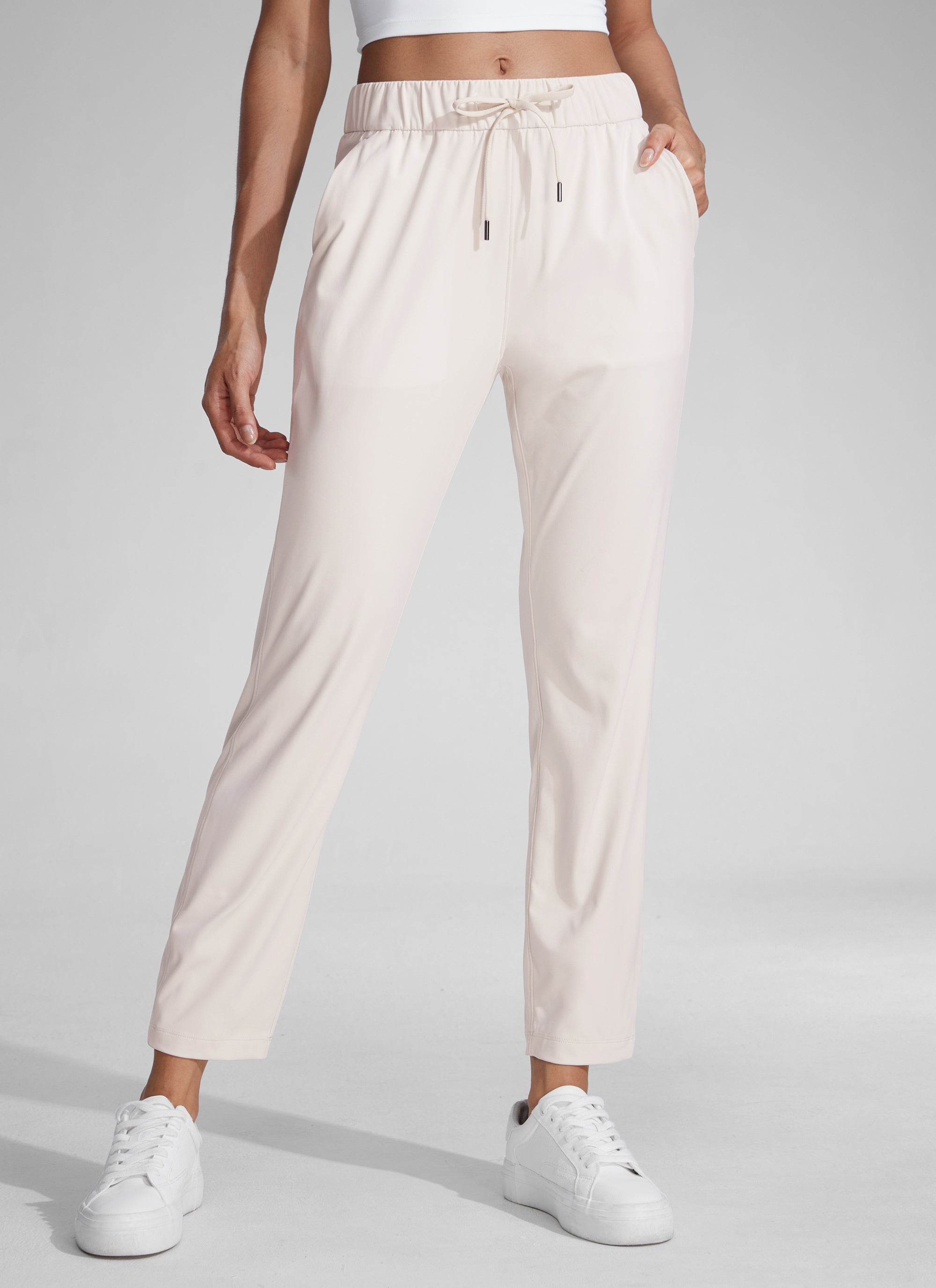 CRZ YOGA Damen 7/8 Stretch Sporthose mit Taschen - 69cm Milchig Weiß