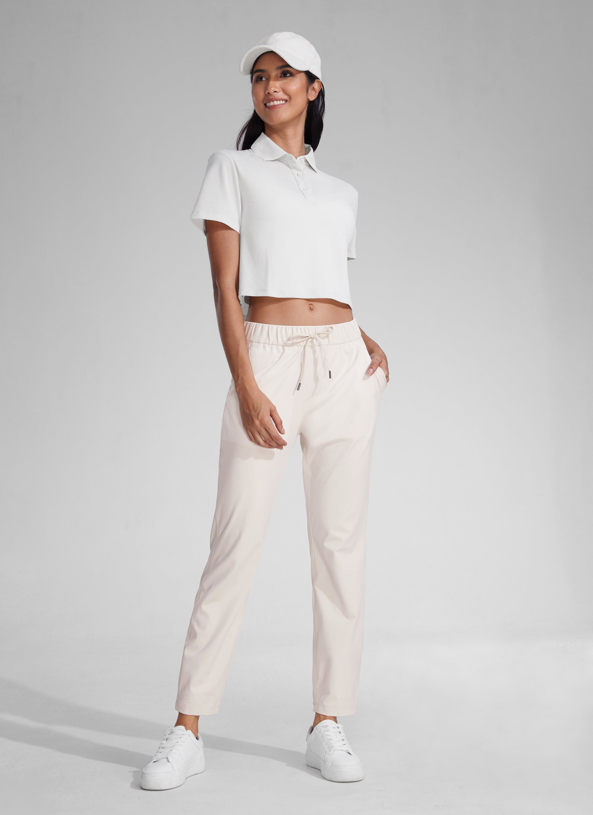 CRZ YOGA Damen 7/8 Stretch Sporthose mit Taschen - 69cm Milchig Weiß