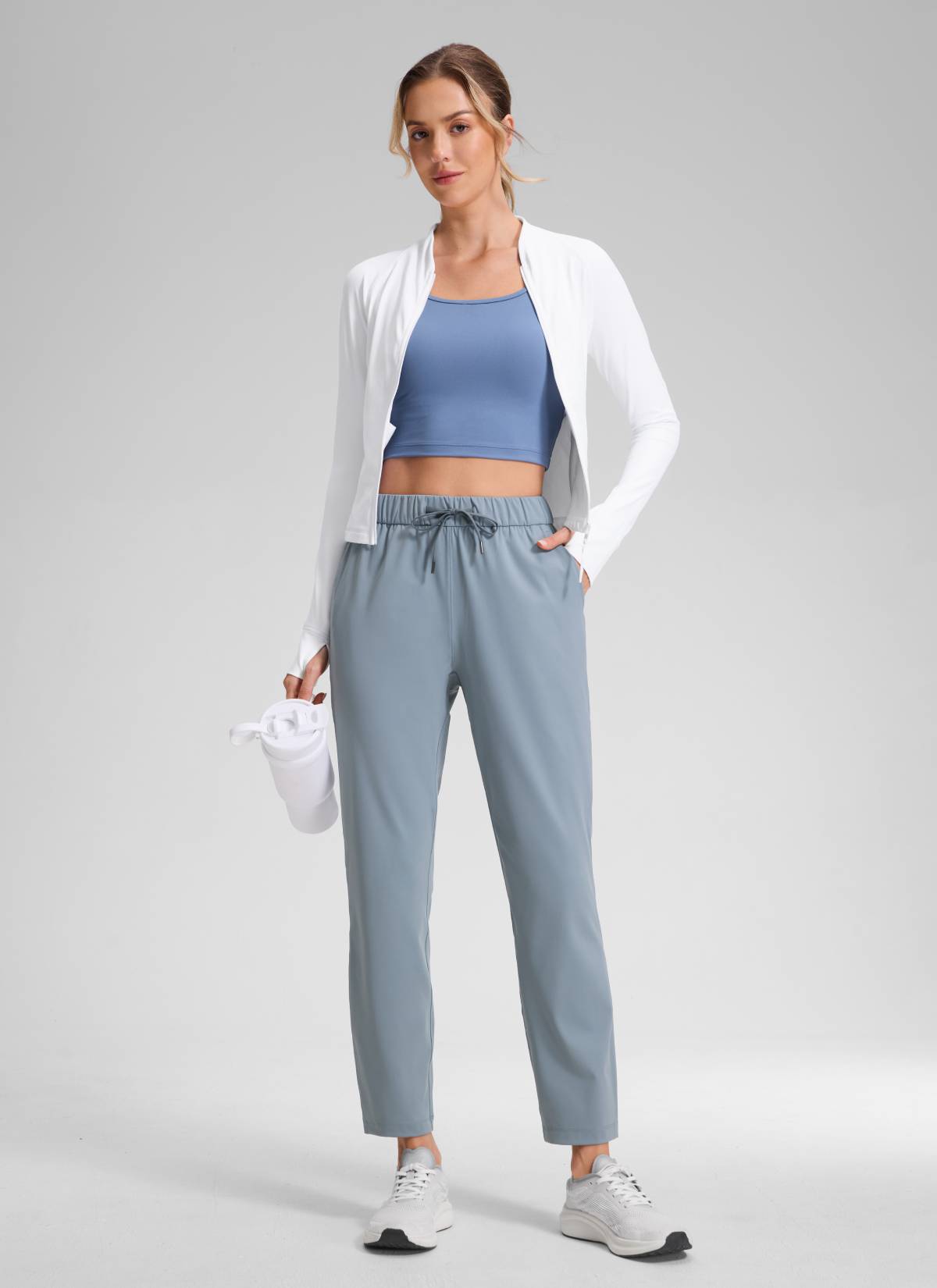 CRZ YOGA Damen 7/8 Stretch Sporthose mit Taschen - 69cm Belgisches Blau