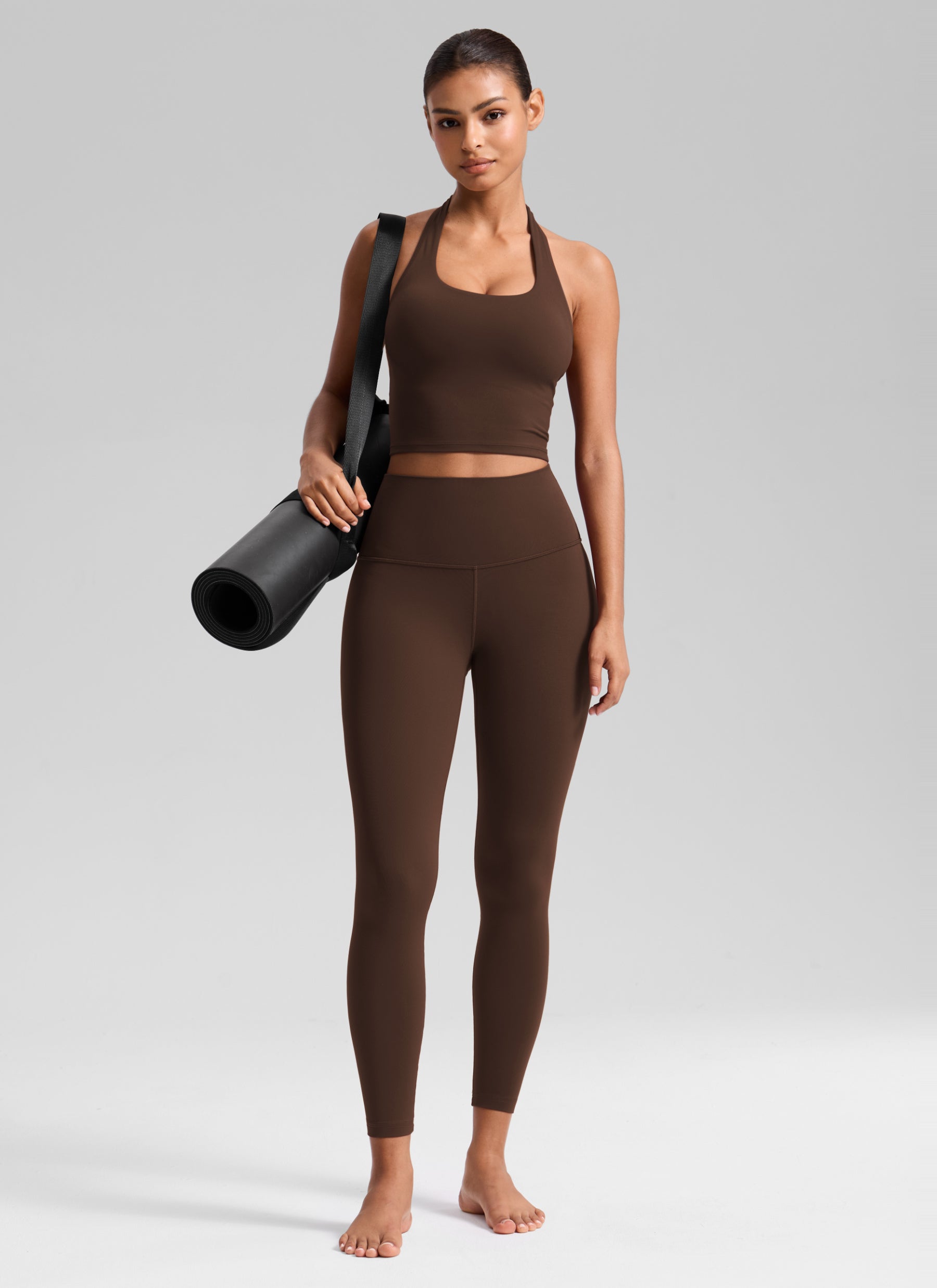 CRZ YOGA Butterluxe Damen High Waist Sport Leggings- 64cm Walnussbraun
