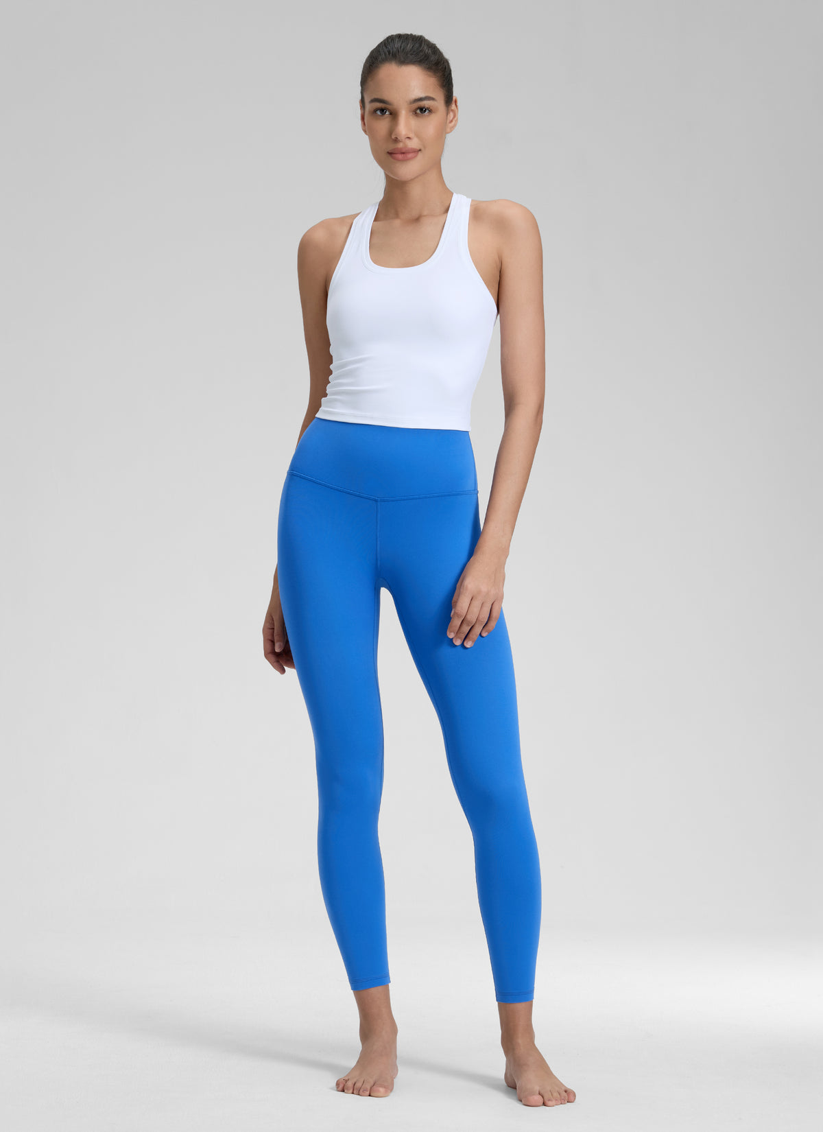CRZ YOGA Butterluxe Damen High Waist Sport Leggings- 64cm Funkelndes Blau