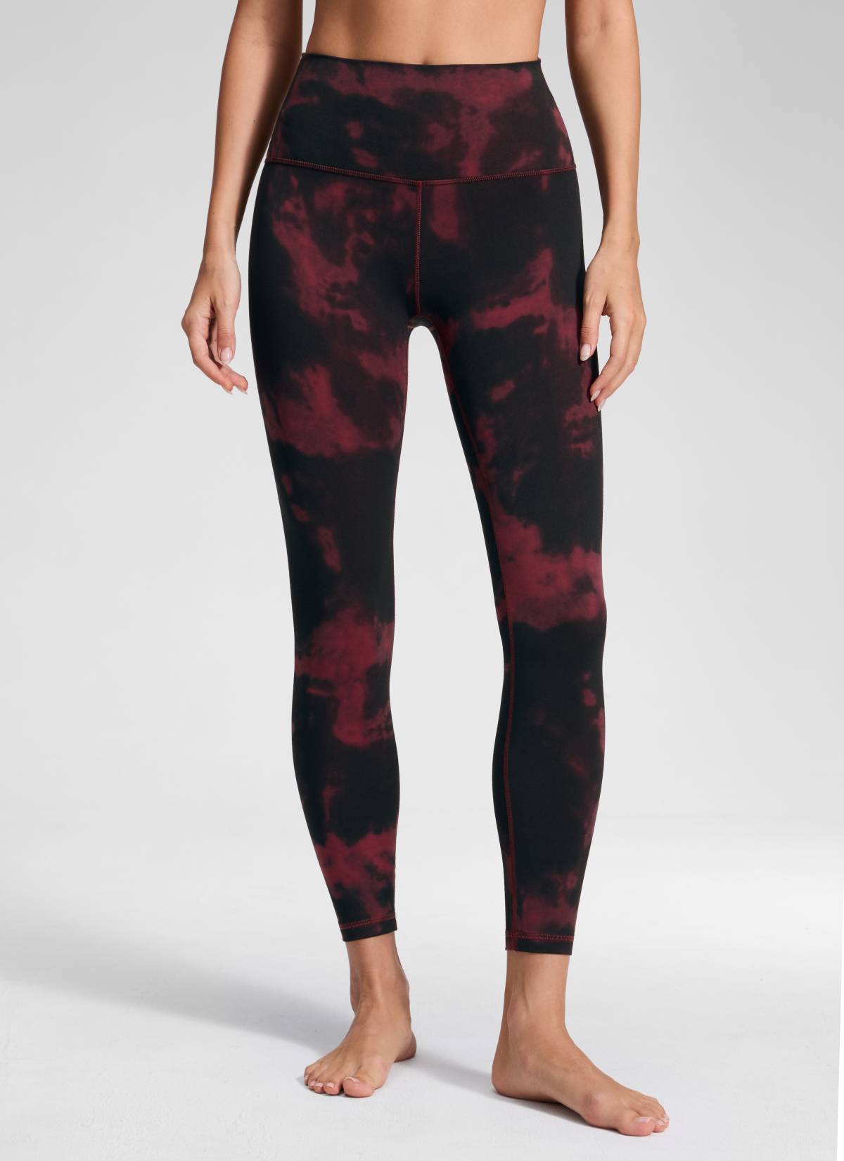 CRZ YOGA Butterluxe Damen High Waist Sport Leggings- 64cm Burgunderfarbene Batikblumen